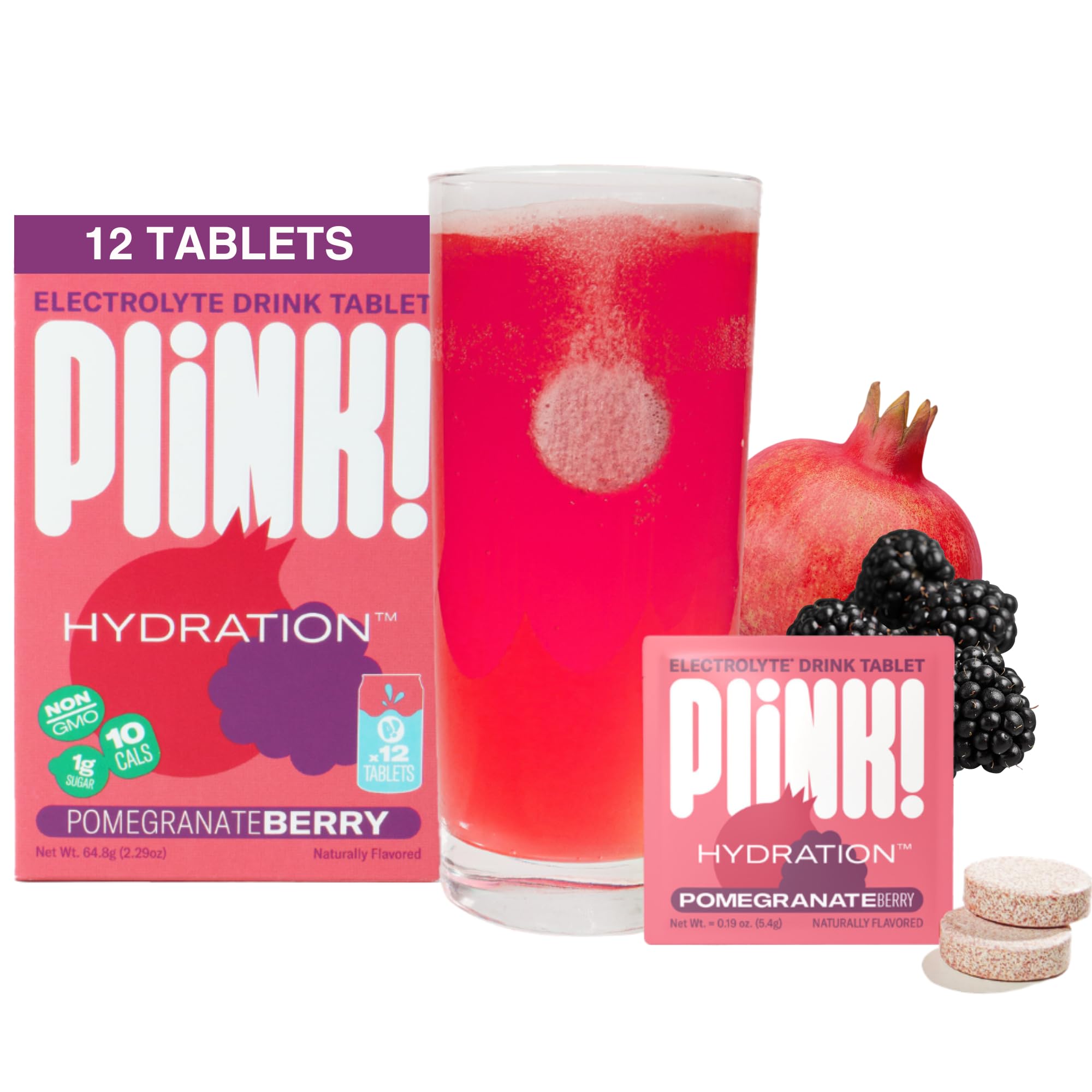 Plink! Fizzy Electrolyte Drink Tablets for Daily Hydration - 12ct Electrolyte Tablets + Sodium, Potassium, Magnesium, Low-Calorie, Low-Sugar Keto Electrolytes Powder Hydration Packets Water Flavoring