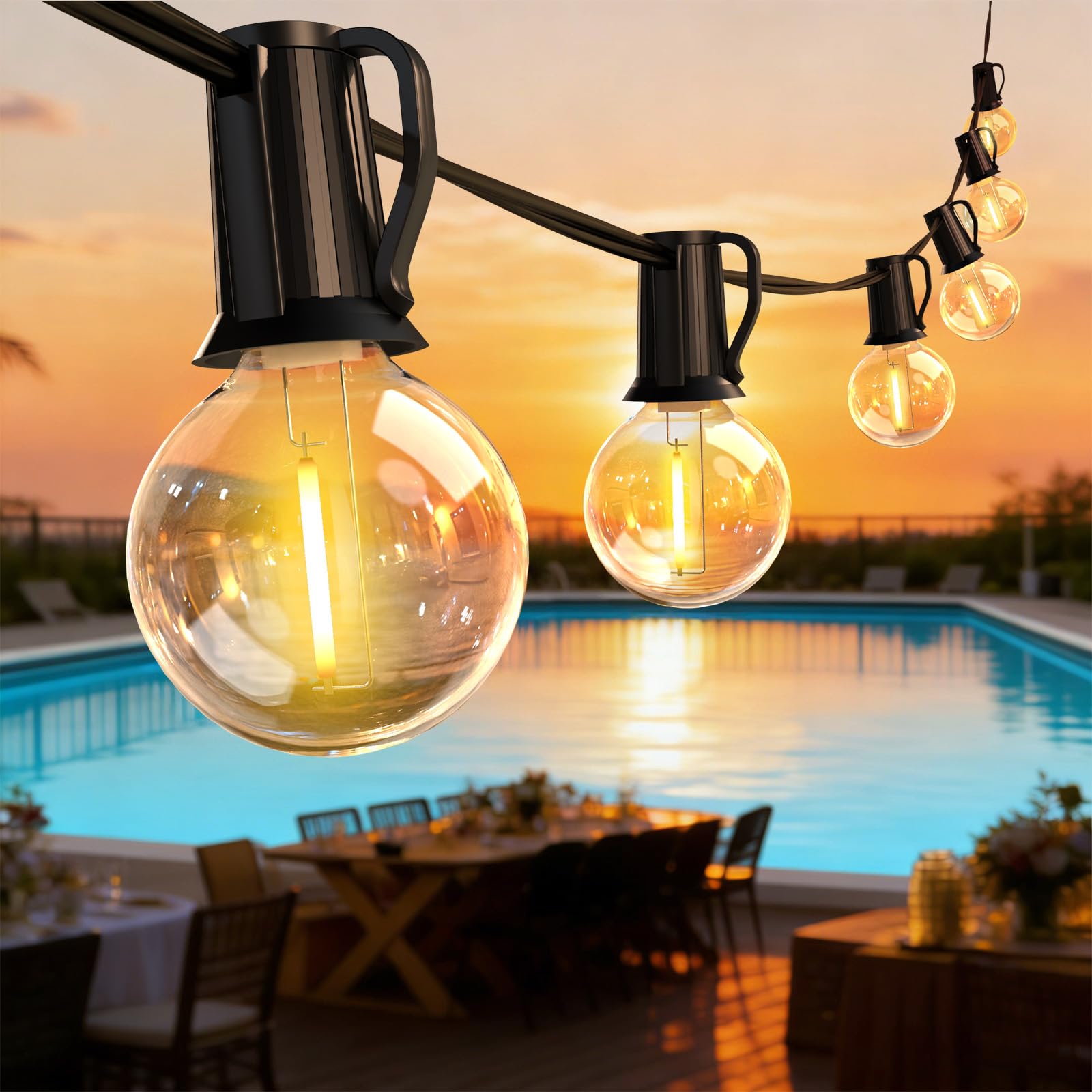 Guirnaldas Luces Exterior 15M 25+3 G40 Bombillas Cadena de Luces Impermeables IP44 Conectable Guirnaldas Luminosas Decoración para Interior, Jardín, Terraza, Patio, Bodas, Fiestas, Navidad
