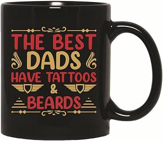 Funny Fathers Day Gifts for Dads With Beards and Tattoos 11oz 15oz Black Coffee Mug