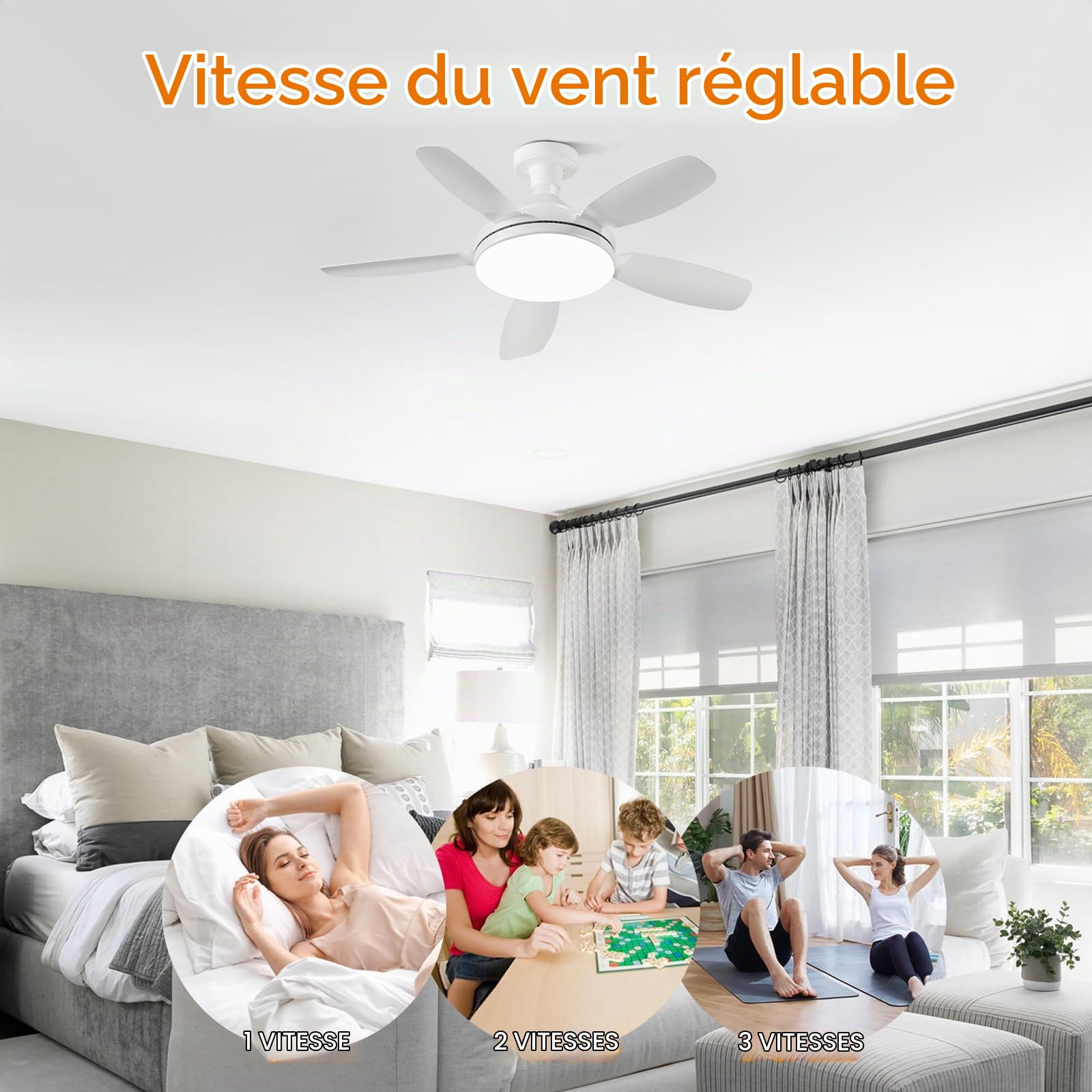DJChen Ventilateur De Plafond Silencieux Avec Lumière, 81CM E27 Ampoule Lustre Lampe Ventilateur Plafond Et Telecommande, Dimmable Plafonnier Ventilo Plafond Avec Lampe Intégrée Pour Chambre, Salon