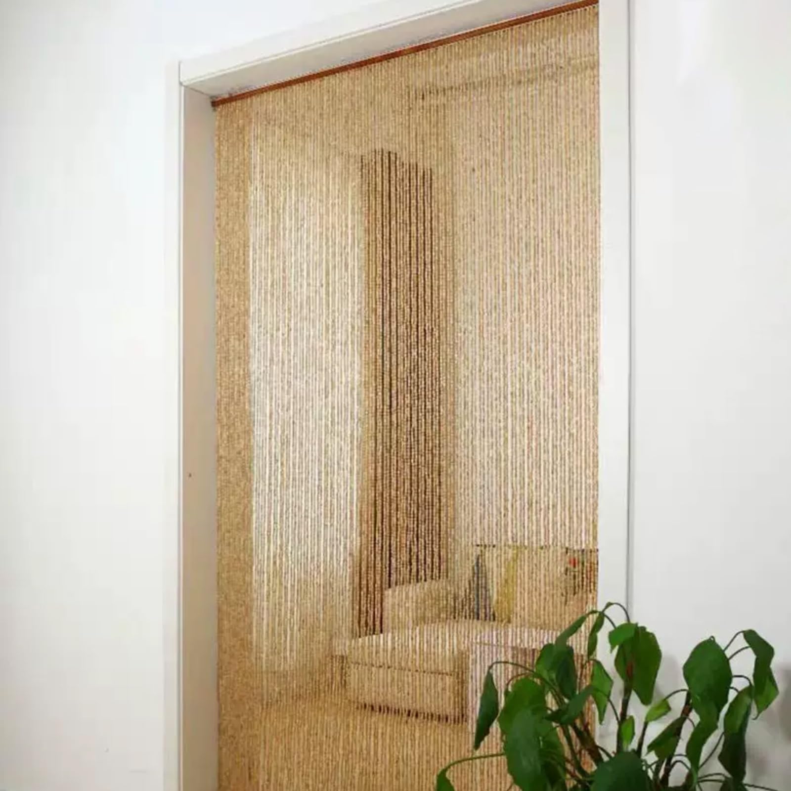 Rideau Rideaux de Perles en Bois Naturel pour Porte 80/90/100/120cm | Séparation de Pièce Bambou Bohème Fait à la main pour Extérieur Intérieur Fenêtre(brun,110x200cm)