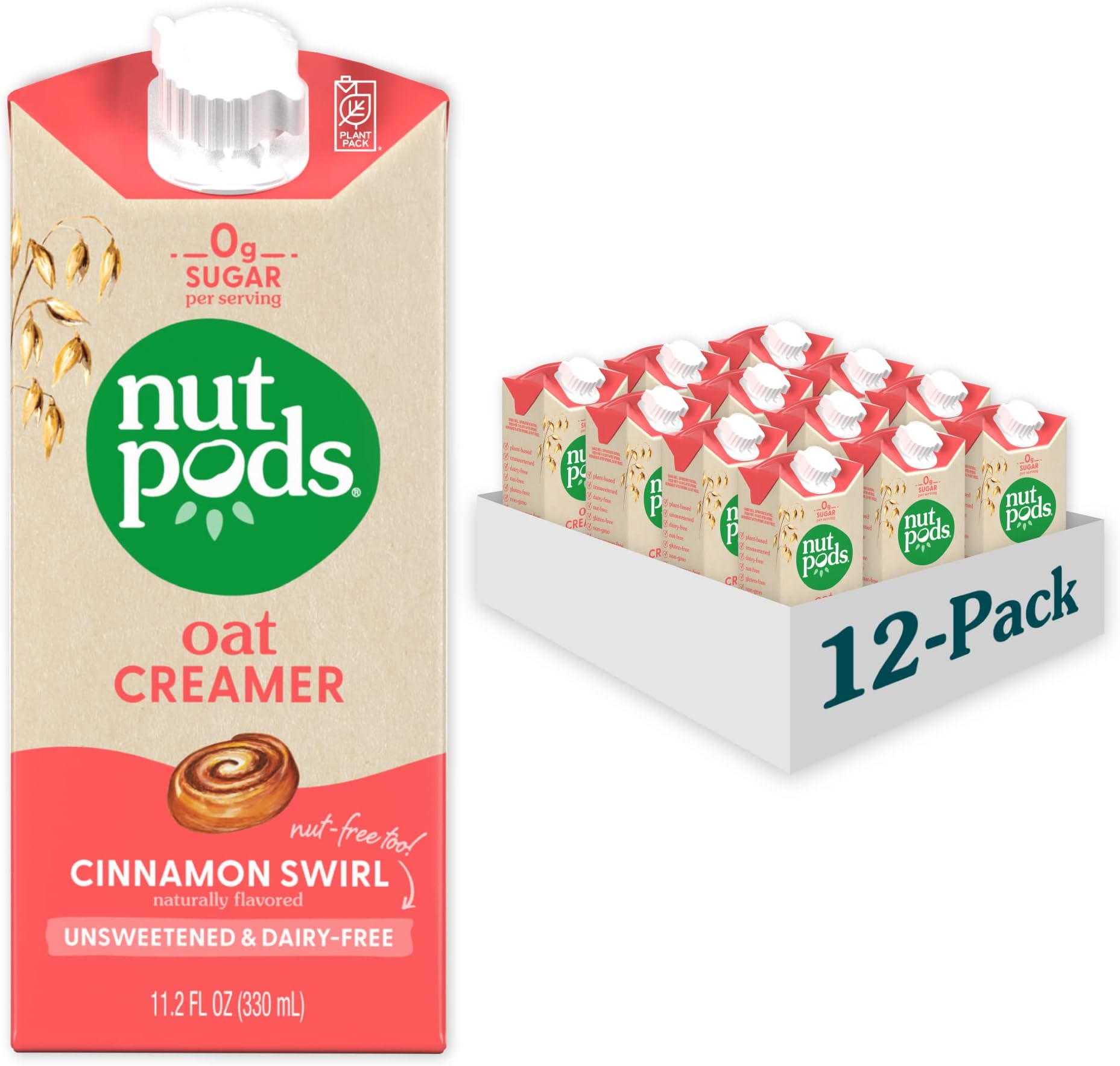 Oat Cinnamon Swirl Coffee Creamer - Unsweetened Oat Milk Creamer - Nut-Free Non Dairy Creamer - Keto, Gluten Free, Non-GMO, Vegan, Sugar Free, Kosher (12-Pack)