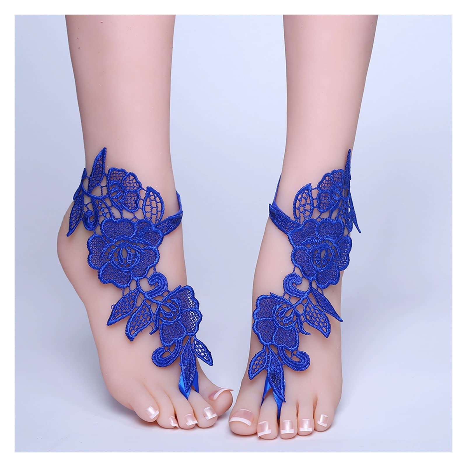 Pulseras de Tobillo Tobillera de Novia-Tobillera étnica de Playa descalza de Encaje Azul-Talla única (Adecuada para Tallas 36-40) Tobilleras de Mujer
