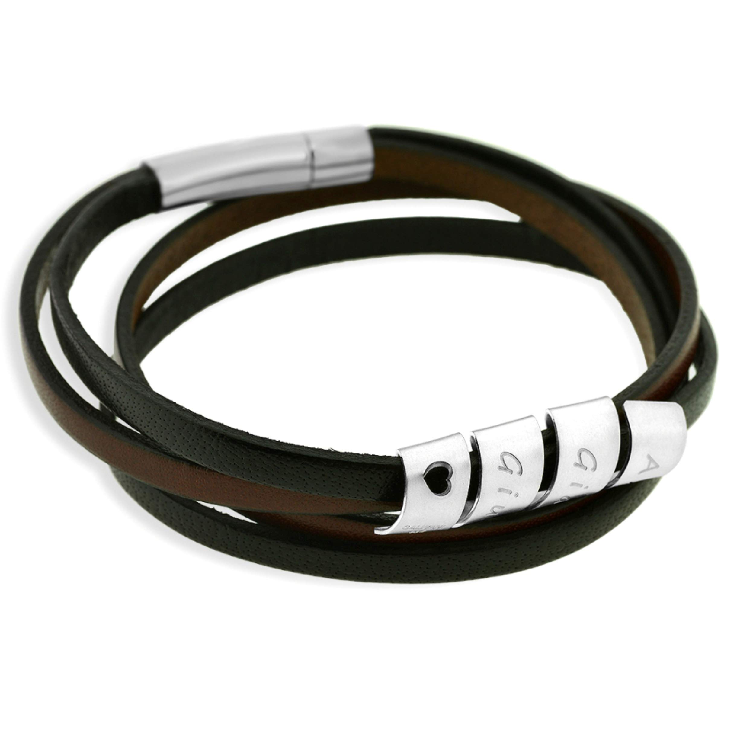 Herrenarmband mit Gravur schwarz braun Leder Männer Armband Namen 925 Silber Herrenschmuck Namensarmband Mann Schmuck Herren | HANDMADE IN GERMANY