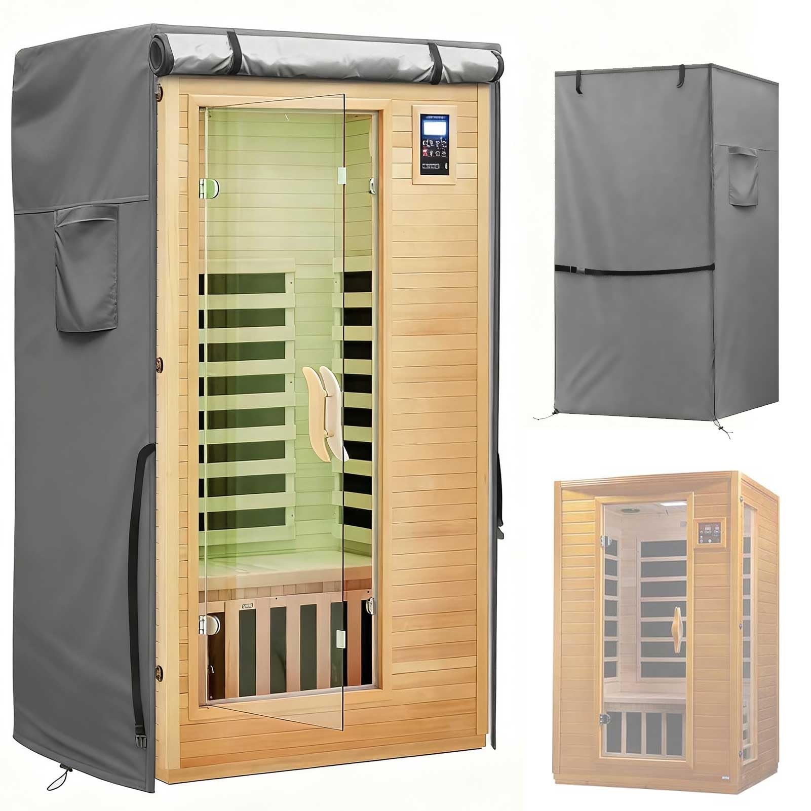 Copertura Impermeabile per Sauna da Esterno, Oxford 600D Coperture per Sauna in Legno per Sauna Domestica a Infrarossi in Legno da 2-4 Persone, Solo Copertura,Grigio,101x95x184cm