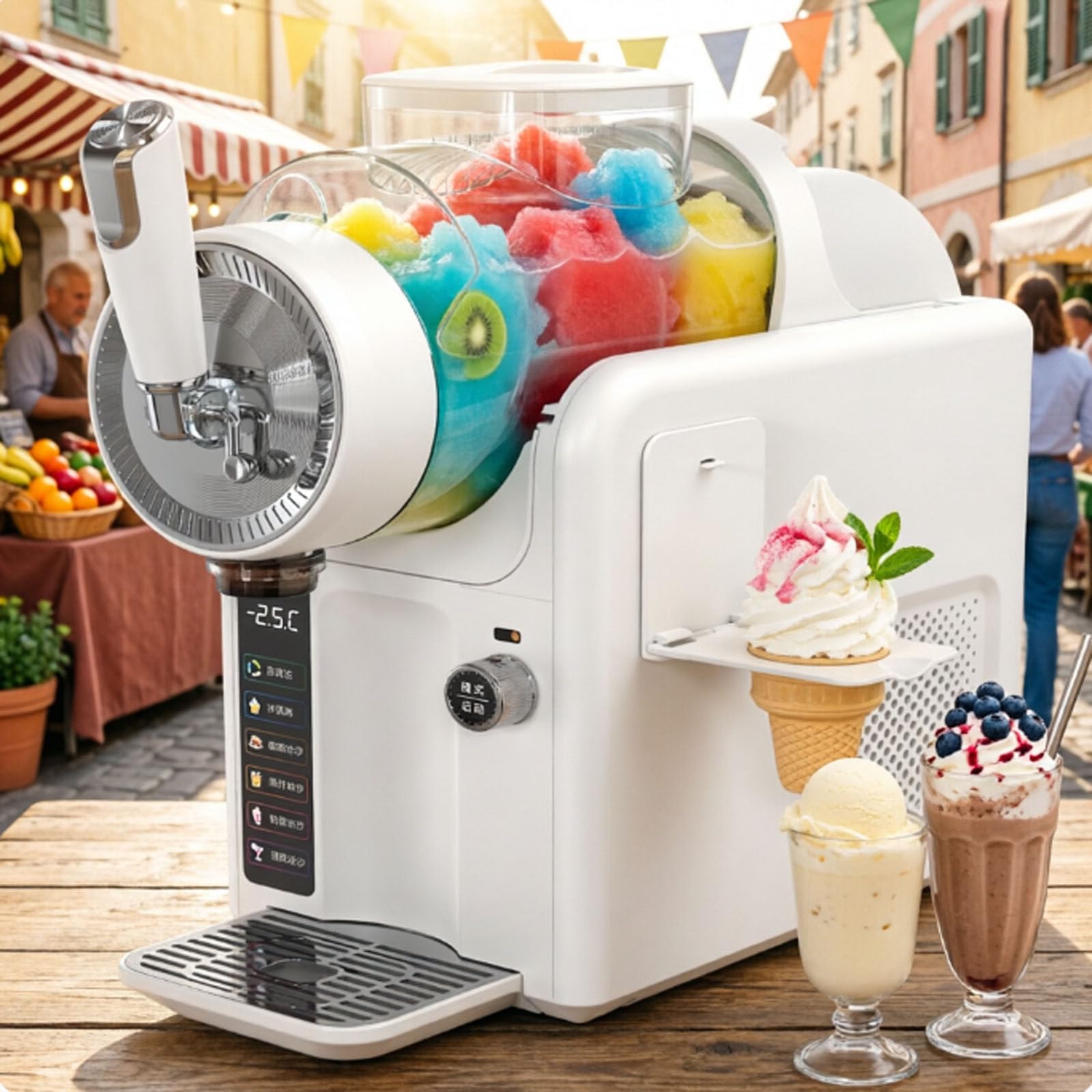 Máquina para Hacer Granizados De 185 W, 5 Modos para Granizados Y Helados Suaves, Máquina Comercial para Bebidas Frías De 2 litros con Limpieza Automática Y Bandeja Antigoteo White