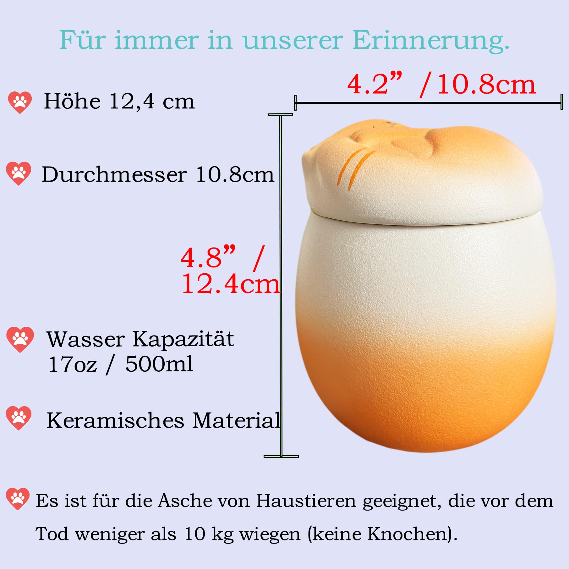 Handgemachte benutzerdefinierte Katze Urne, Haustier Urne, Haustier Urnen für Katzen, Haustier Einäscherung Urne, Katze Urnen für Asche, Urnen für Katzen, personalisierte Katze Urne.（Orange）
