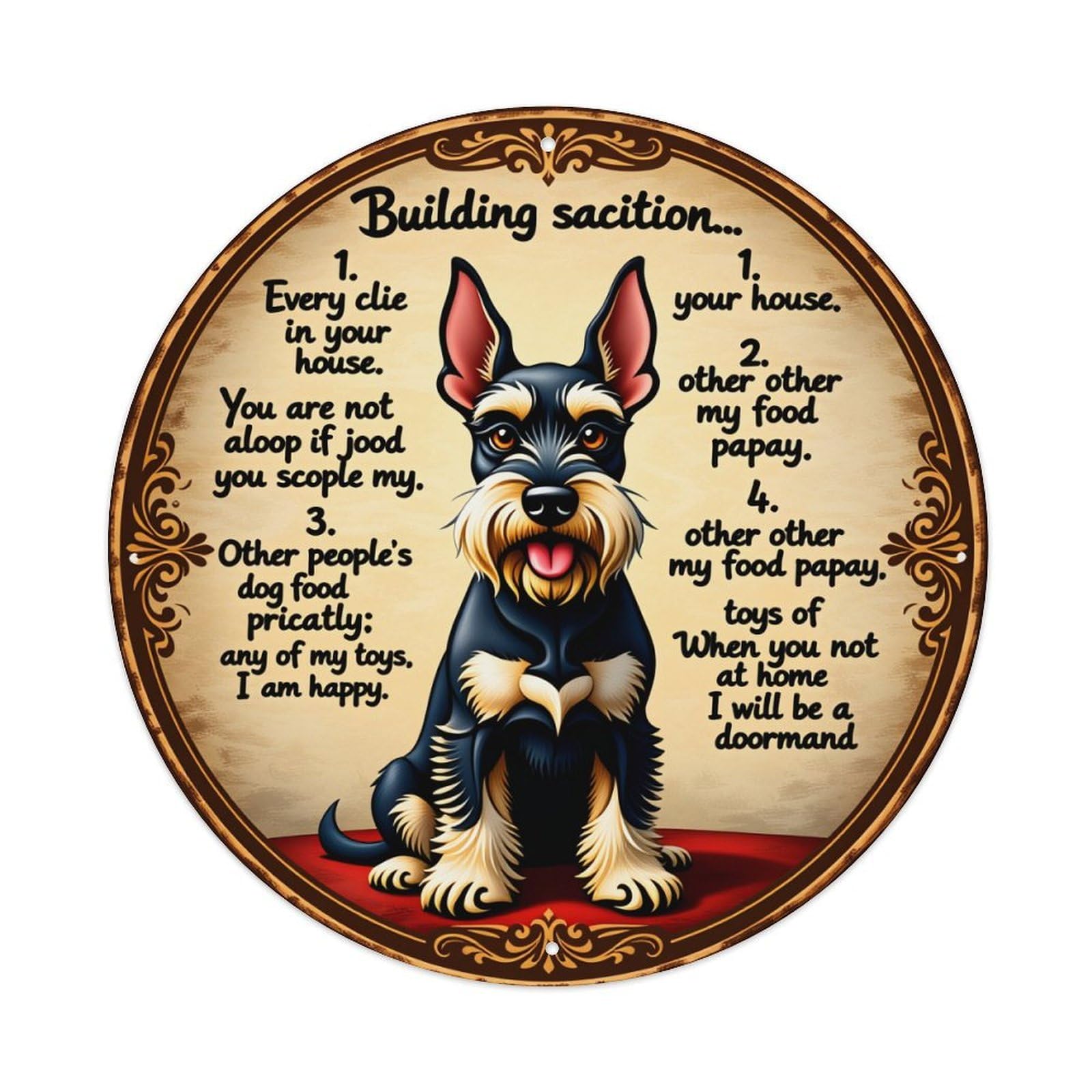 Wmlzdnwr Vintage Dog House Rules Cartoon Art Print Round Tin Sign,Retro Wall Art,Metal Poster For Home, Bar, Garage, Cafe, Rustic Indoor & Outdoor Decor, 8X8 Inches