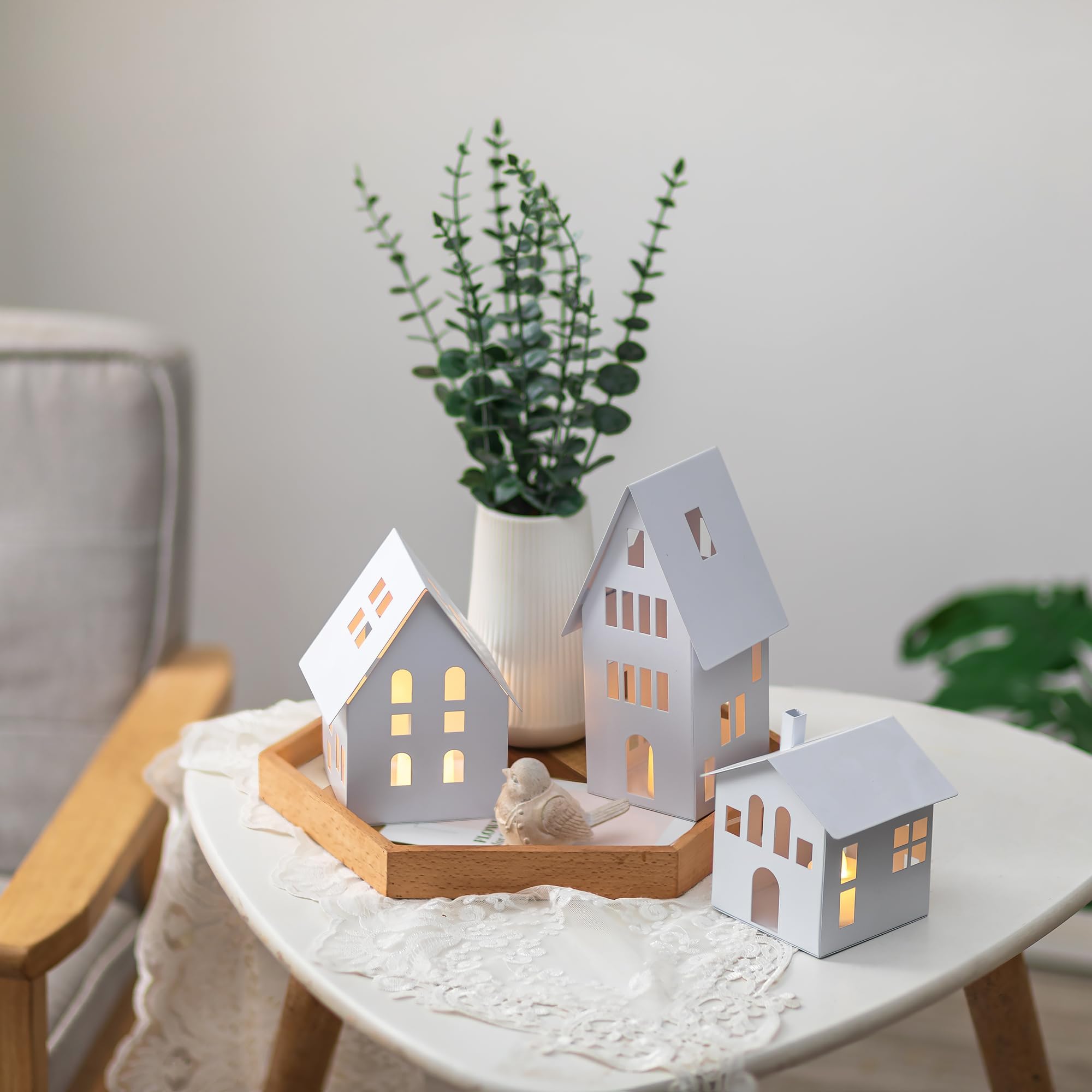 Romadedi Set di 3 Candelabri in Metallo con Candela LED Scaldavivano: Portacandela per Casa di Natale Decorazione per la Casa - 10,6/14,3/20,5 cm - per la Casa, Natale, Festa di Inaugurazione
