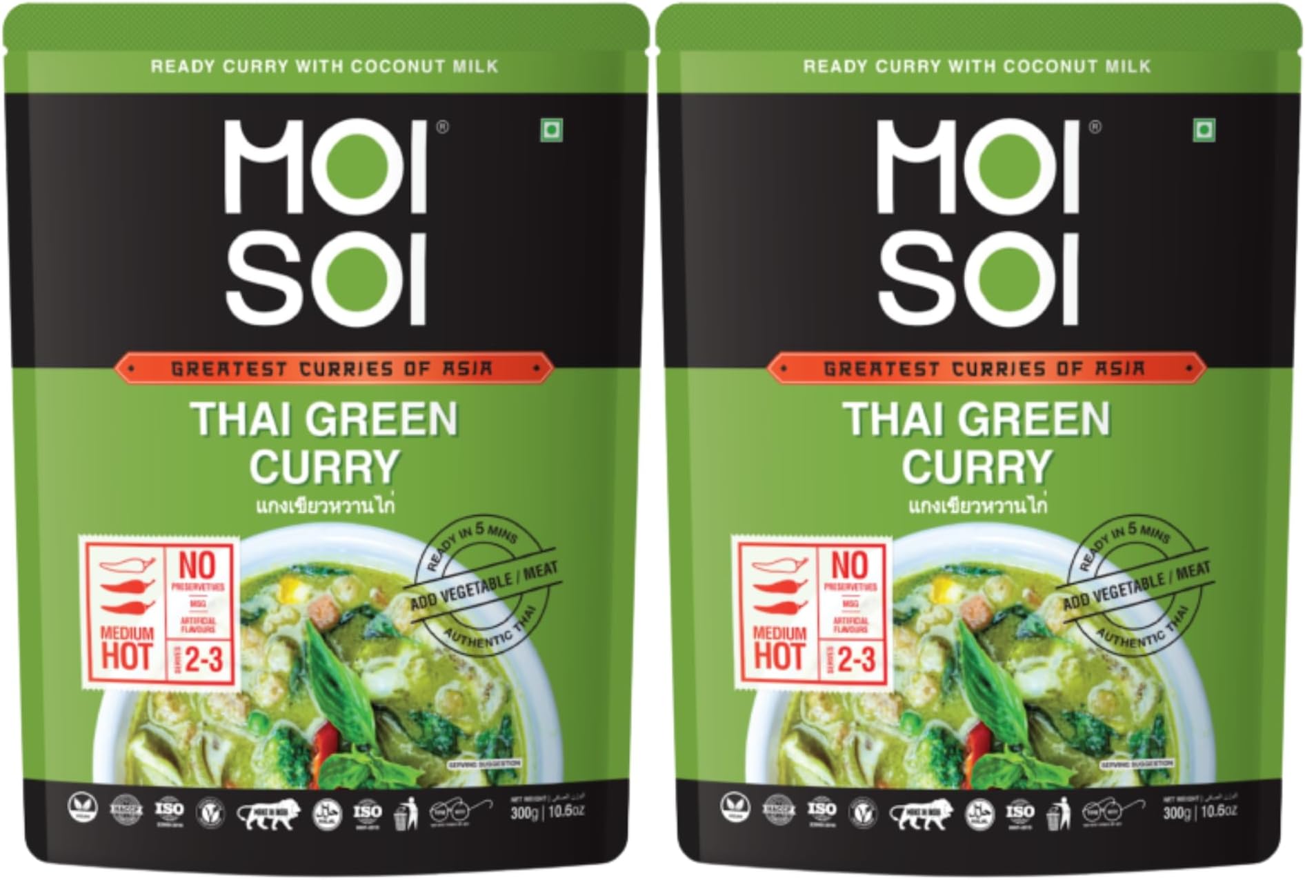 ReadyThai Green Curry (Ready with Coconut Milk | add proteins or veggies of choice and serve with rice | Pack of 2 | 300g Each)
