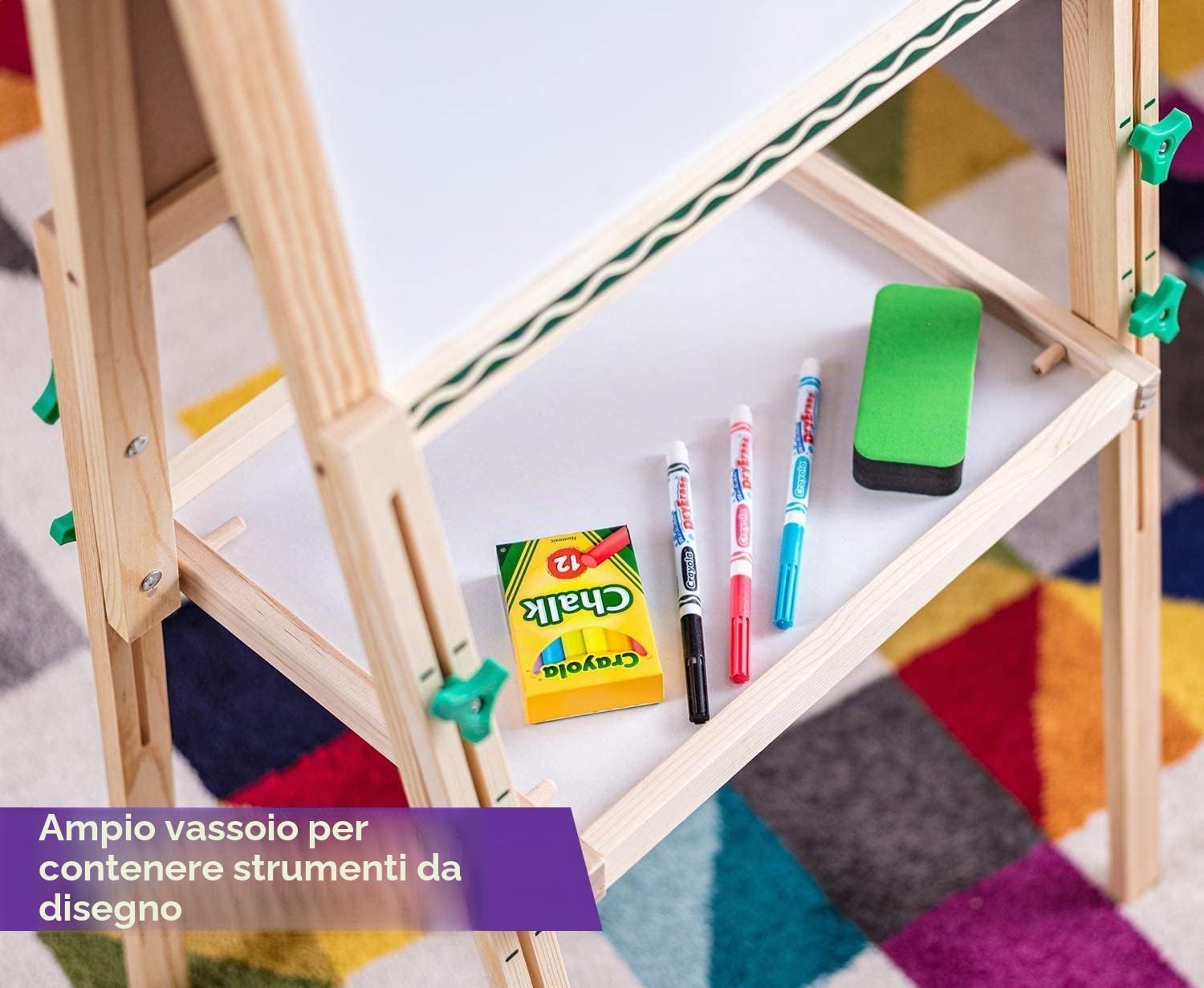 CRAYOLA - Lavagna in Legno Double Face, Doppia Superficie Nera e Bianca Magnetica, Include Gessi e Pennarelli, per Bambini dai 3 anni e Scuola, 04-2967