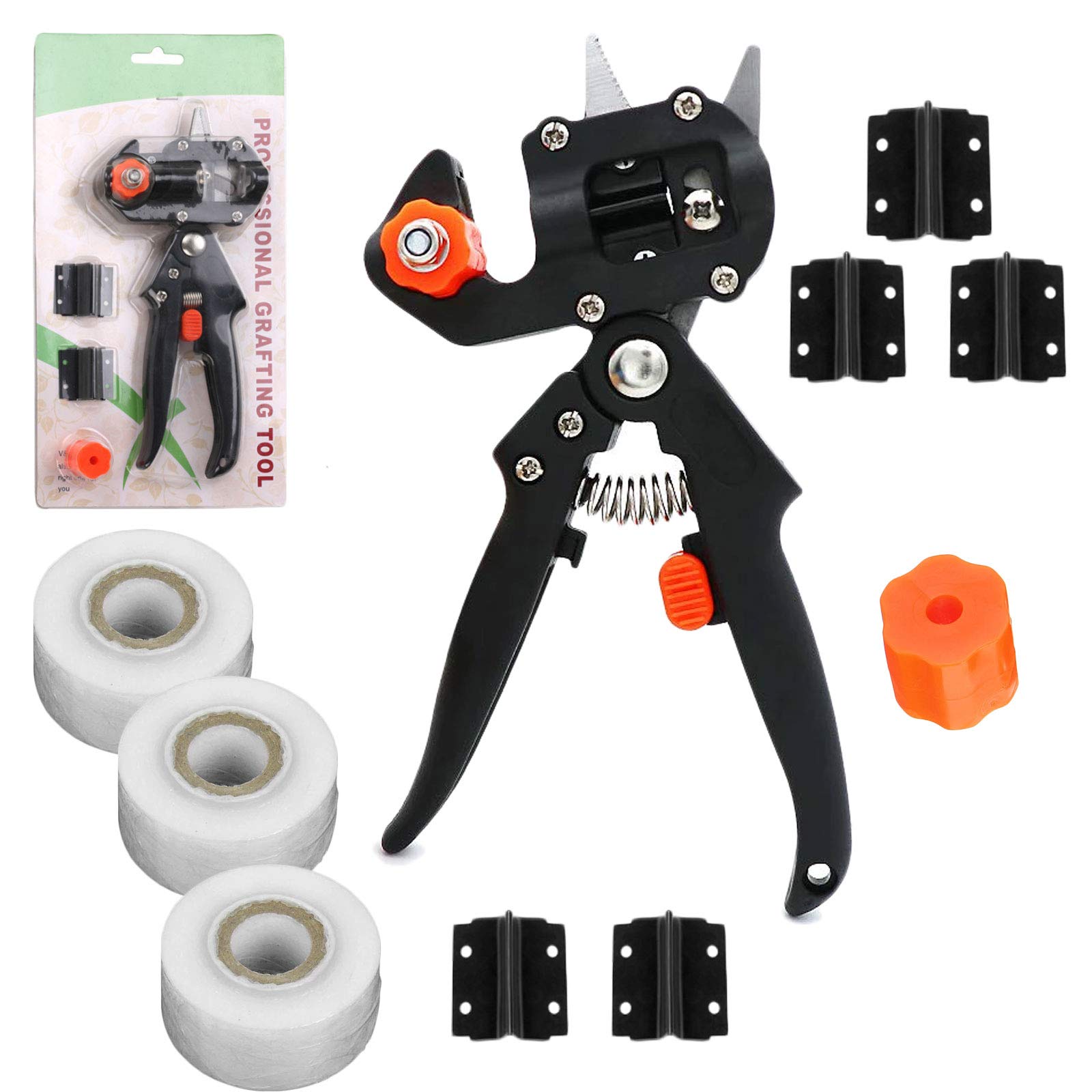 Attrezzi per innesto da giardino 2 in 1, kit per potatura bonsai con nastri per innesto, forbici per innesto, 6 lame di ricambio per kit di utensili per tagliare rami, rami, viti, alberi da frutto,