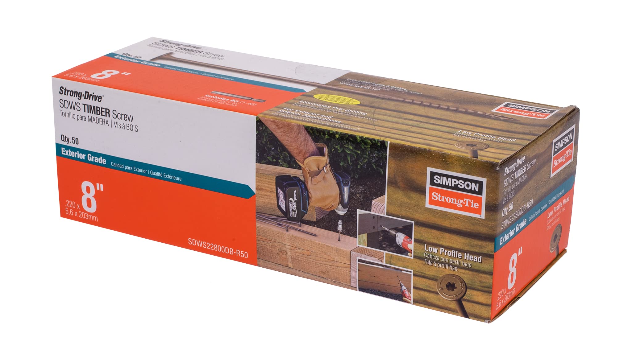 Simpson Strong-Tie SDWS22800DB-R50 Strong-Drive SDWS Timber Screws (Exterior Grade), 0.220 Inch x 8 Inch, Double-Barrier Coated, Washer Head, Sawtooth Point, Tan (Pack of 50)