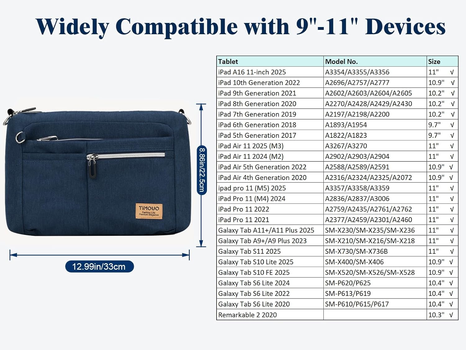 TiMOVO 9-11 Inch Tablet Sleeve Bag for iPad 11-inch A16 2025, Galaxy Tab A9 Plus 11", Anti-Theft Deisgn & Shoulder Strap