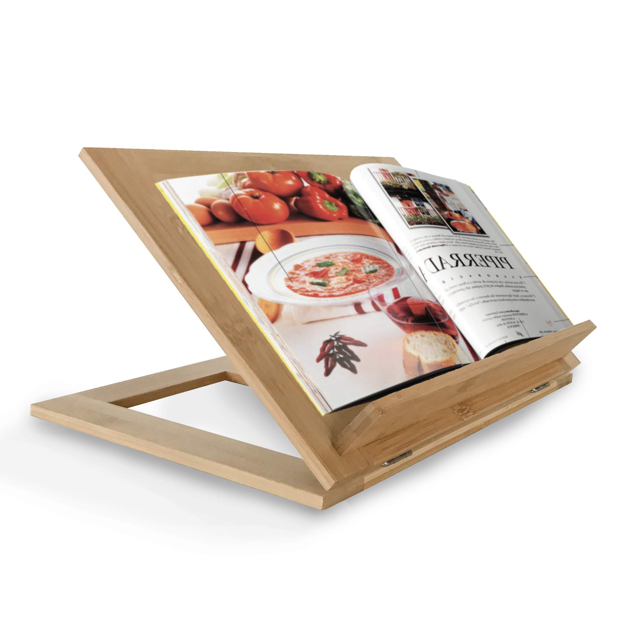 Bamboo Book Stand | Adjustable & Foldable Books Holder | Cookbook Reading Stands for Kitchen | Ideal Bookstand for Ipad & Tablet | Portable Wood Holders for Textbooks & Documents