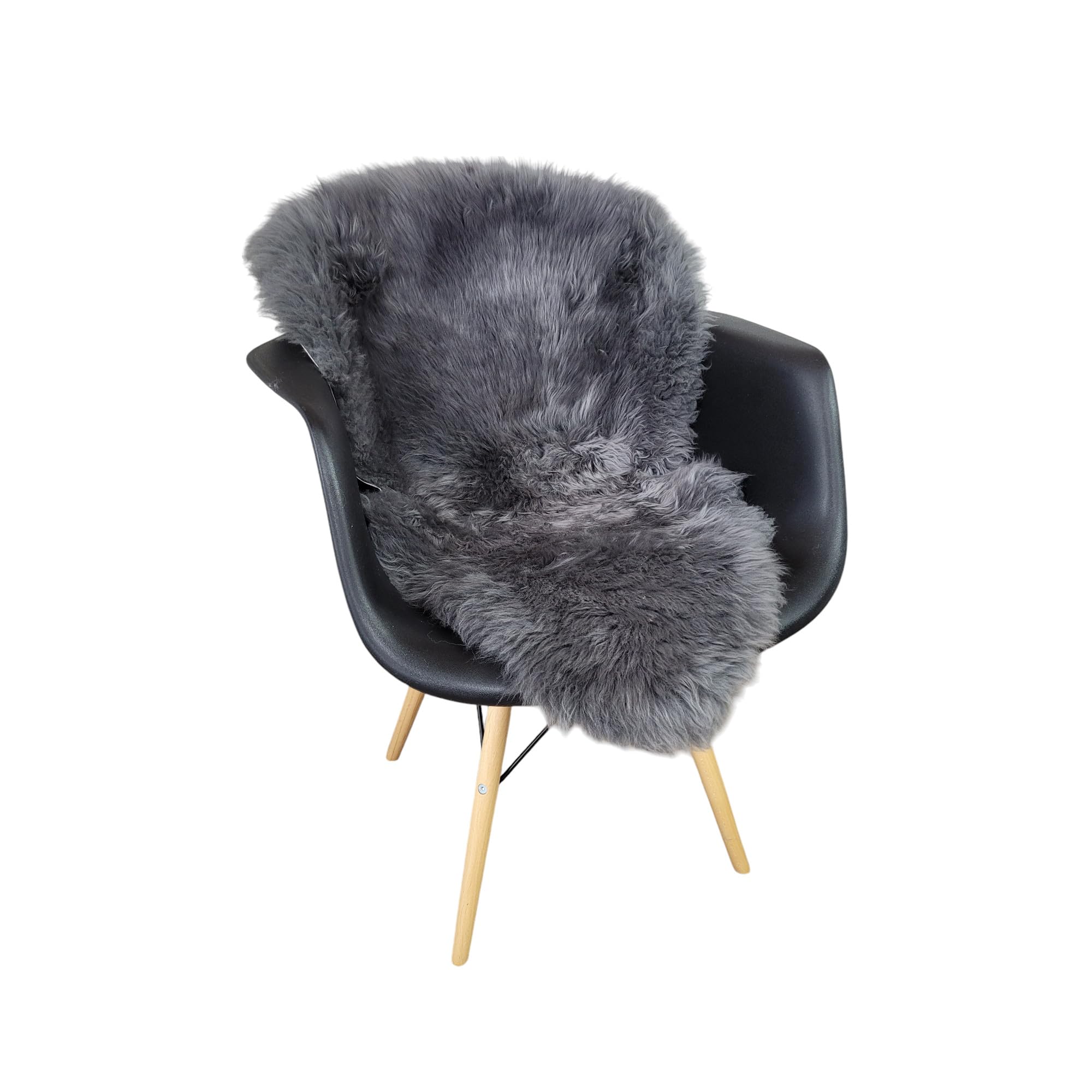 Naturasan Lammfell Langhaarig - Flauschiger Teppich für Wohnzimmer, Schlafzimmer etc, echtes Schaffell für Sofa, Couch, Stuhl, Esstisch, Natur, Grau (90-100cm genäht)