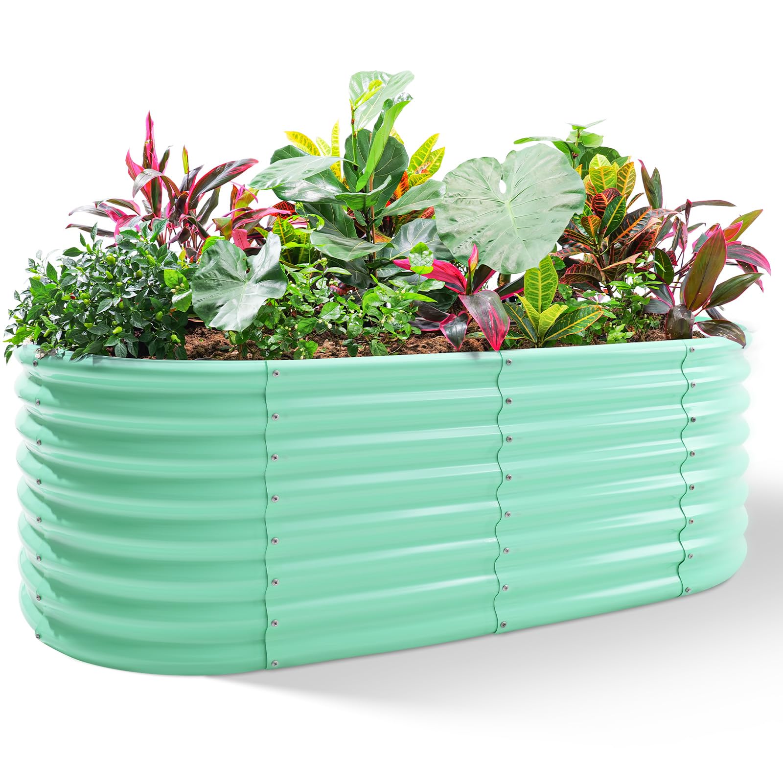 Land Guard 24“ Tall 4×2ft Galvanized Raised Garden Bed Kit, Galvanized Planter Garden Boxes Outdoor, Oval Large Metal Raised Garden Bed for Vegetables (Lime Green, 4×2×2ft)