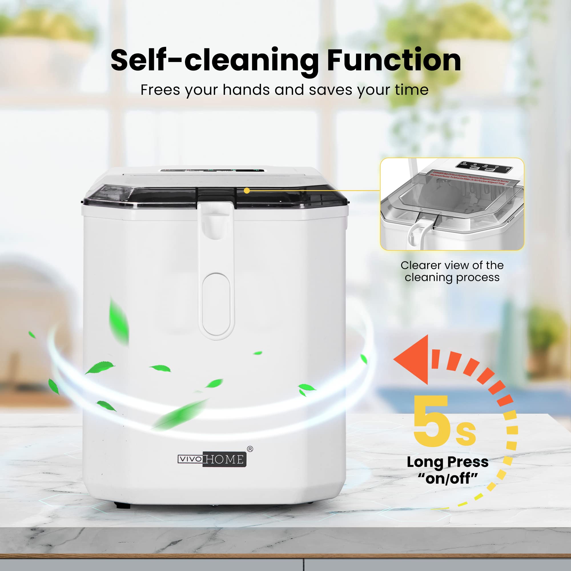 VIVOHOME Electric Portable Compact Countertop Automatic Ice Cube Maker Machine With Handle Hand Scoop 10 Ice Bags And Self Cleaning Function 26.5lbs/Day White on Fridge.com - View 5