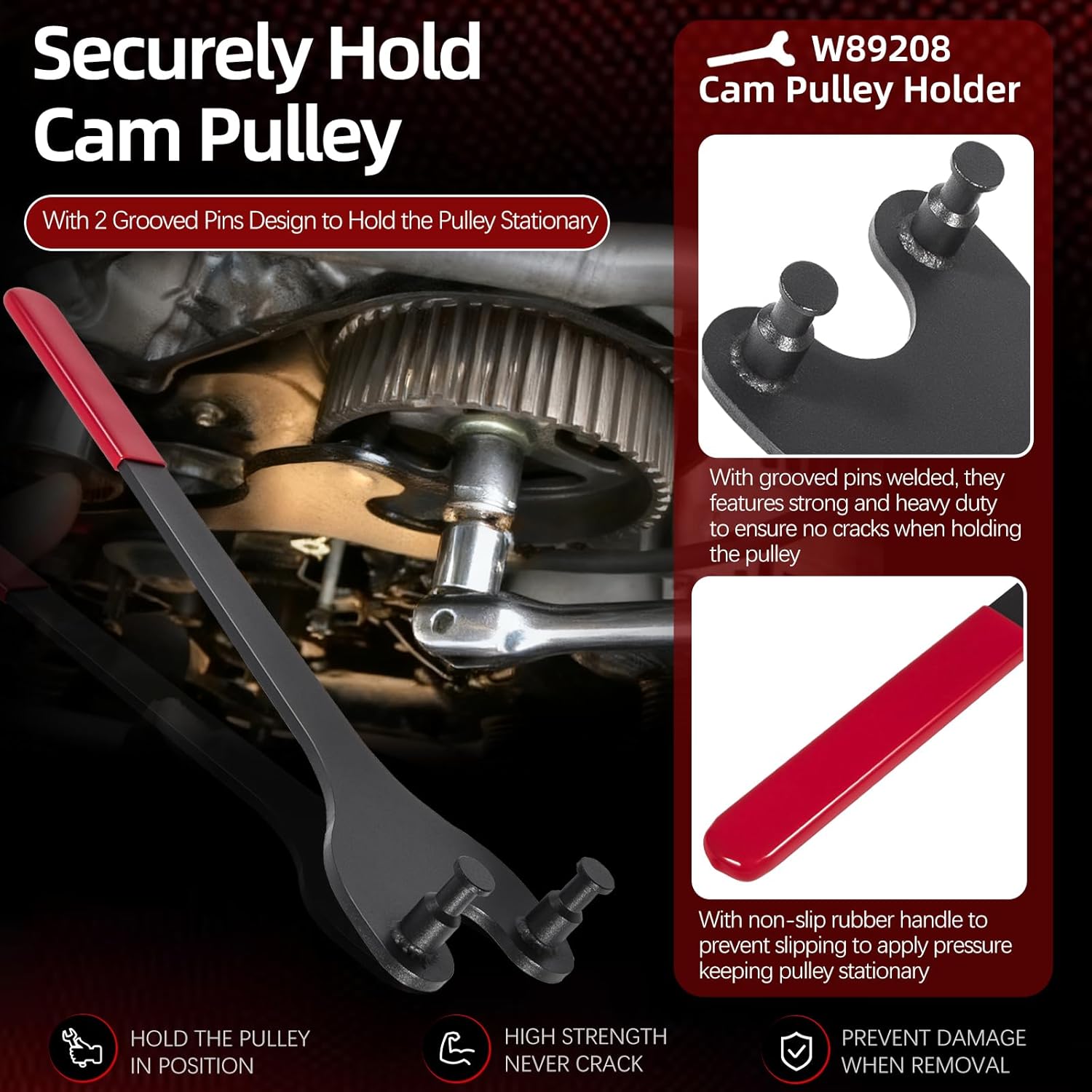 Sunluway for Toyota 3.4L V6 Engine Crankshaft Damper Pulley Holding Tool & Cam Pulley Holder W89208 fits Tacoma 4Runner T100 Tundra Pickup, Harmonic Damper and Camshaft Pulley Holding Tool