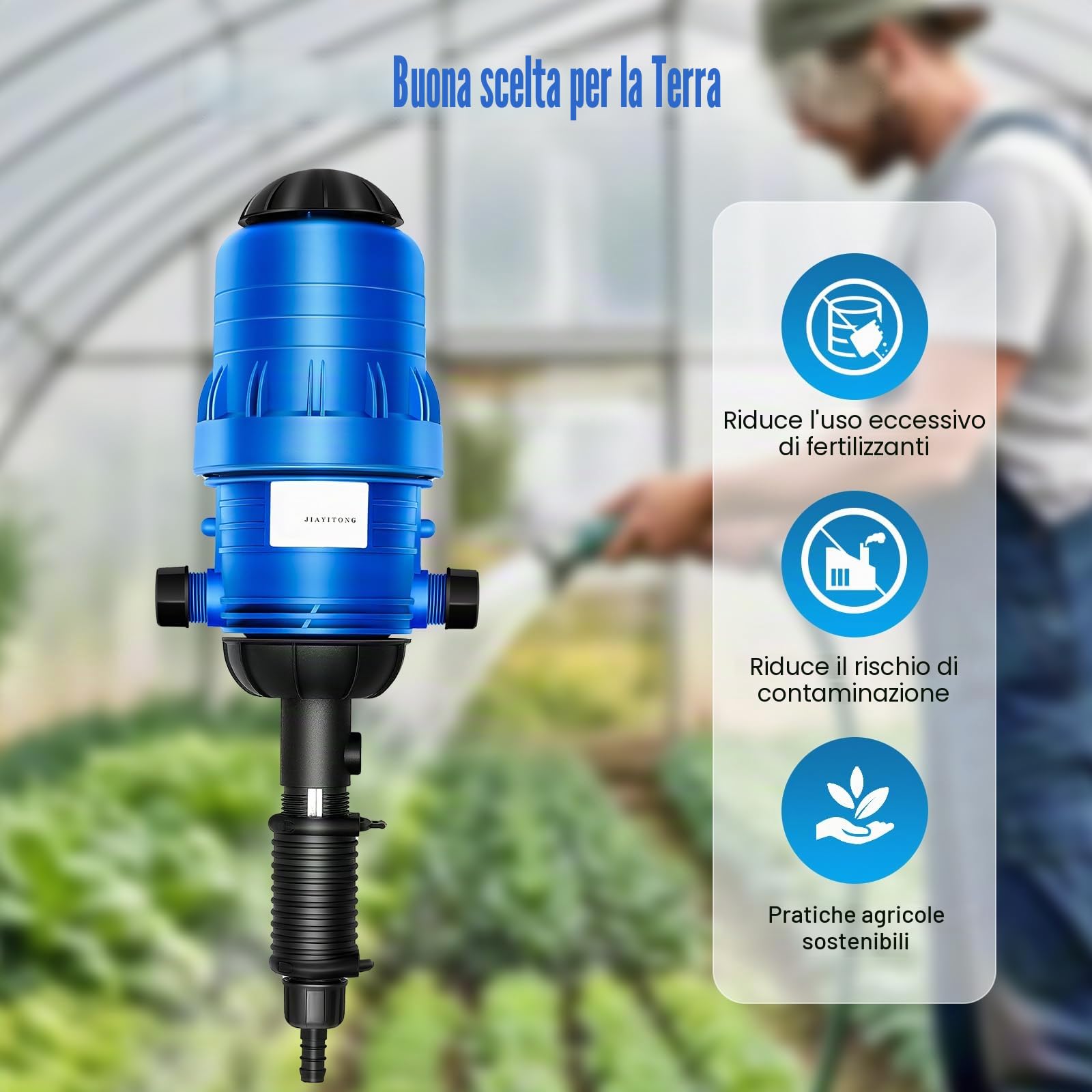 Iniettore di fertilizzanti per irrigazione a goccia, pompa dosatrice regolabile da 0,4% a 4%, dispositivo di dosaggio automatico, per giardino, serra, irrigazione e sistema idroponico, fattoria