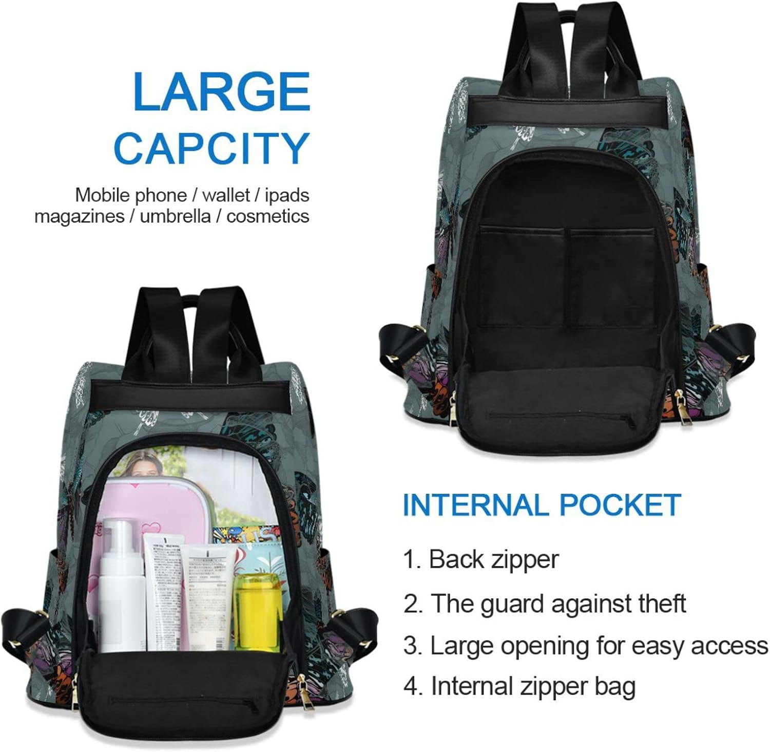 ALAZA Vintage Flowers and Colorful Butterflies Backpack Purse for Women Travel Casual Daypack College Bookbag Work Business Ladies Shoulder Bag - Image 5