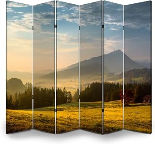 Room Divider Panel Folding Privacy Screen Breathtaking Landscape Austrian Countryside Sunset Dramatic Sky Wood Partition Wall Panels Freestanding Screen Dividers for Room Separation