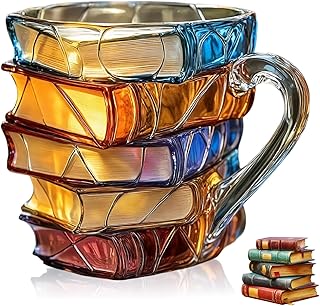 RIHUALS Painted Book Mug, 3D Colored Glass Book Coffee Mug, Novelty Coffee Mugs for Book Lover Gifts 11 Oz Cool Funny Book...