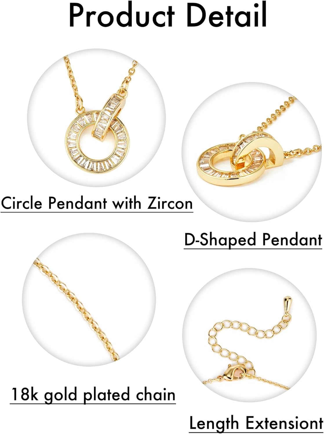 Circle Cubic Zirconia Pendant Necklace 18k Gold Plated Dainty Knot Chain Interlocking Necklace for Women 17" Elegant Jewellery Trendy Gift for Girlfriend Mother - Image 5