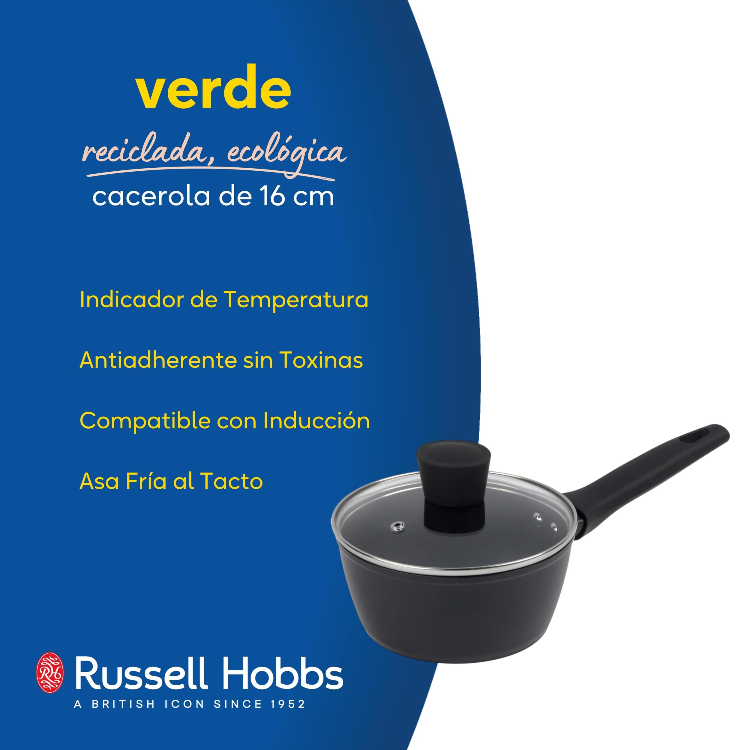 Russell Hobbs Verde Cazo 16 cm con tapa, aluminio reciclado