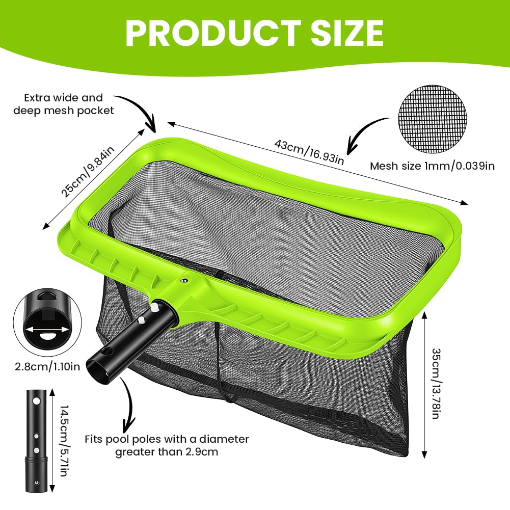 Epuisette de Piscine, Épuisettes de Surface, epuisette Piscine Maille Extra Fine, Epuisette De Fond Piscine, epuisette Piscine, pour spas, Bassin à Poissons, Parc Aquatique (Vert,sans Manche)