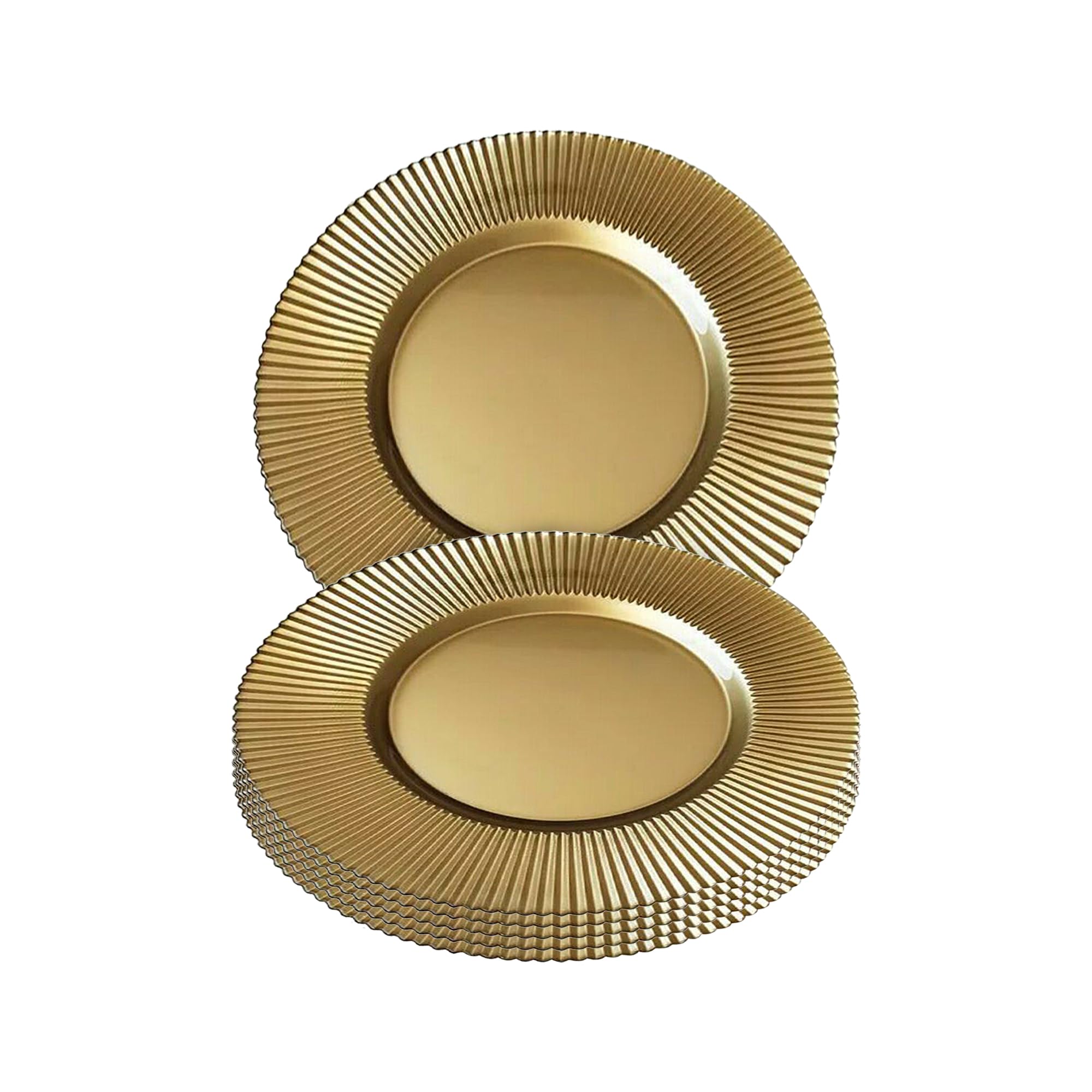 Platos de carga dorados con borde acanalado, 33 cm, elegantes placas inferiores de polipropileno para bodas, fiestas, aniversarios, cumpleaños, vajilla, eventos de catering y eventos especiales, juego