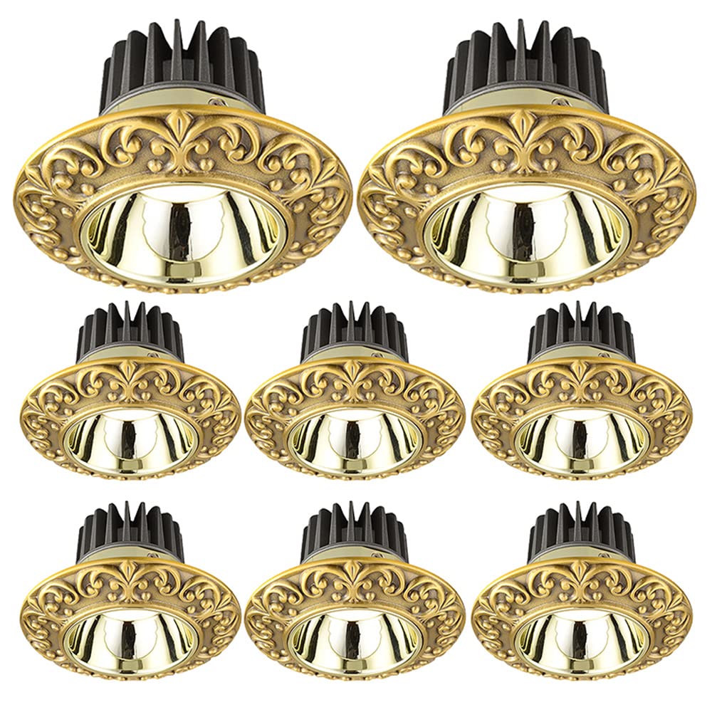 8 sztuk, 3-calowe reflektory LED do zabudowy z mosiądzu, 6 W, 8 W, 10 W, 12 W, 14 W, lampa bulajowa, spot wafli, lampa panelowa bez ramy, 3 kolory do wyboru – 14 W – 3000 K