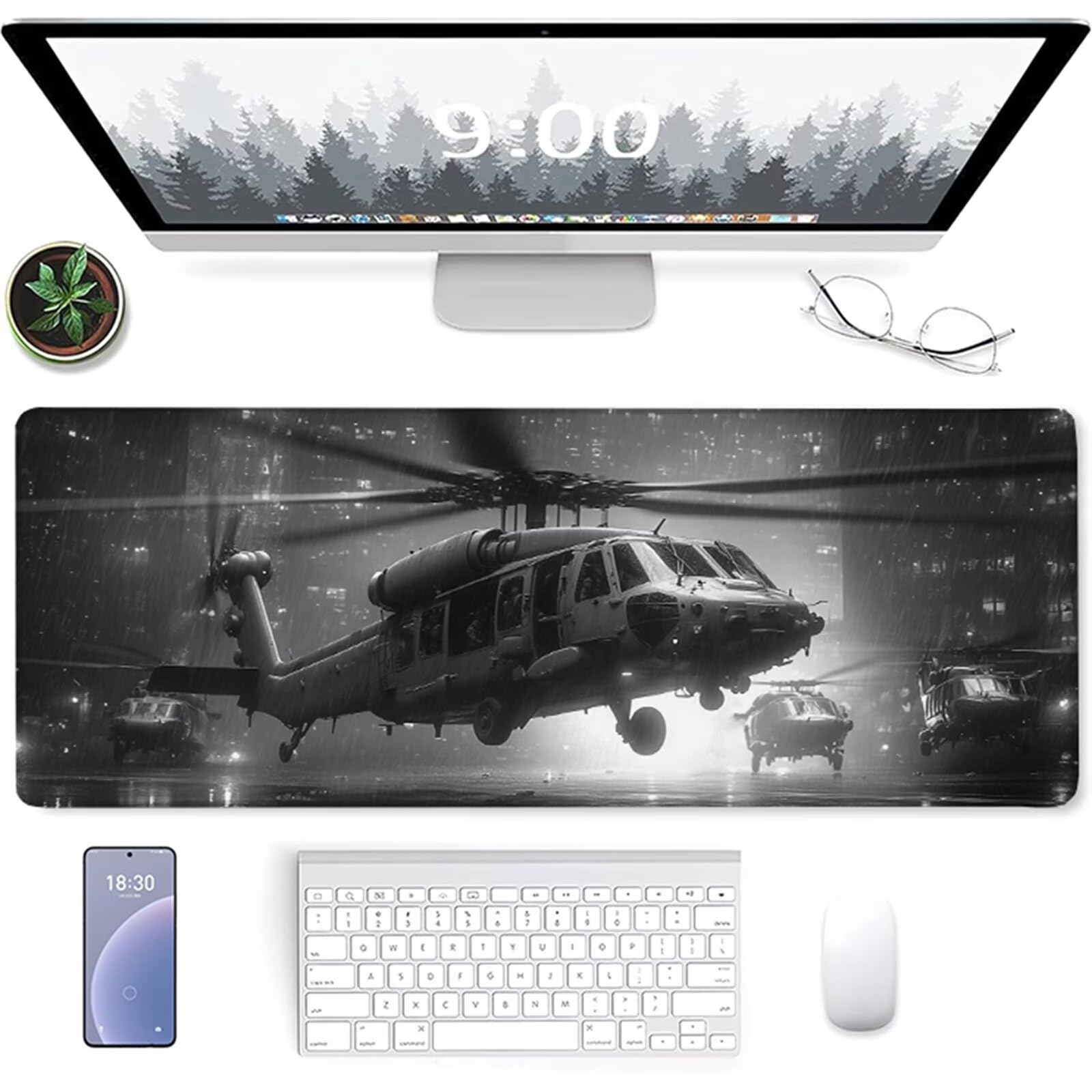 Tappetino Mouse Aereo, Tappetino Mouse XXL 1500x800x3mm, Mousepad Gaming Accessori Scrivania, Sottomano Scrivania con Base in Gomma Antiscivolo, Ufficio Accessori, per Ufficio, Gaming, Nero 8-6342
