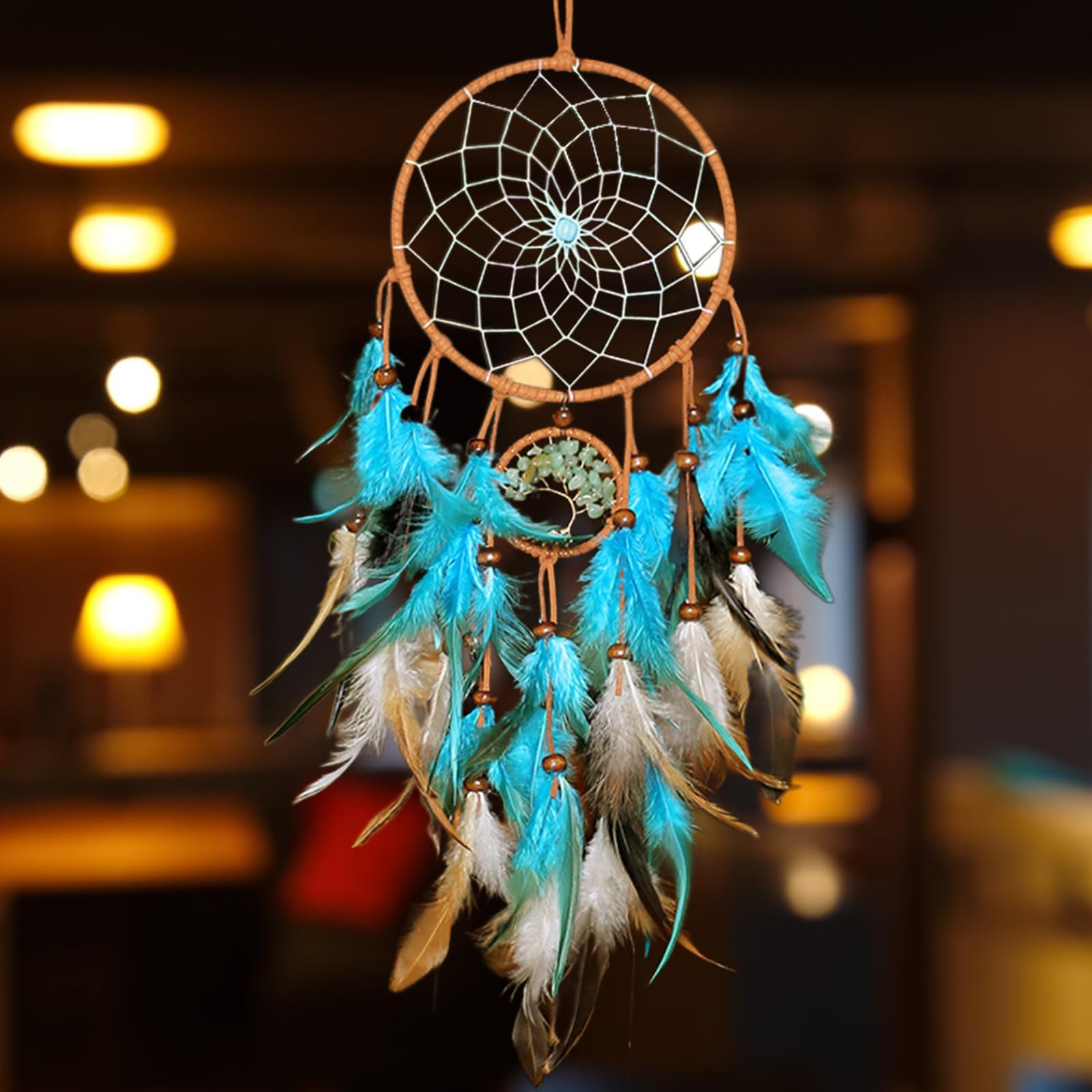 60 cm Dream Catcher, Black, Blue, Vintage Feather Dream Catcher, Bohemian Style, Handmade Girls, Suitable for Hanging on Walls, Home Decoration Ornaments, Craft Room Decoration