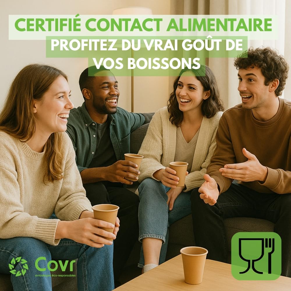 COVR Gobelets kraft 18cl - 6oz / 1000 unités, Recyclables, Boisson Chaude et Boisson Froide, Solide et Bonne Prise en Main, Résistant