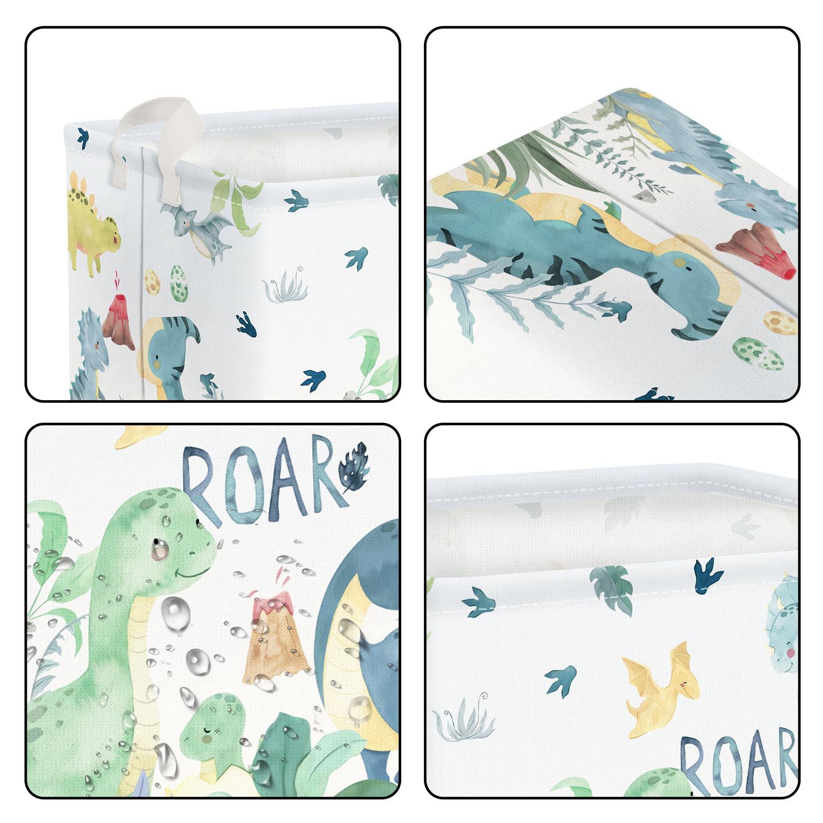 Clastyle Cajas de Almacenaje Verde Dinosaurio Volcán Hoja de Palma Cesta para Guardar Ropa Juguetes Libro Rectangular para Habitación Infantil, 40x30x30 cm