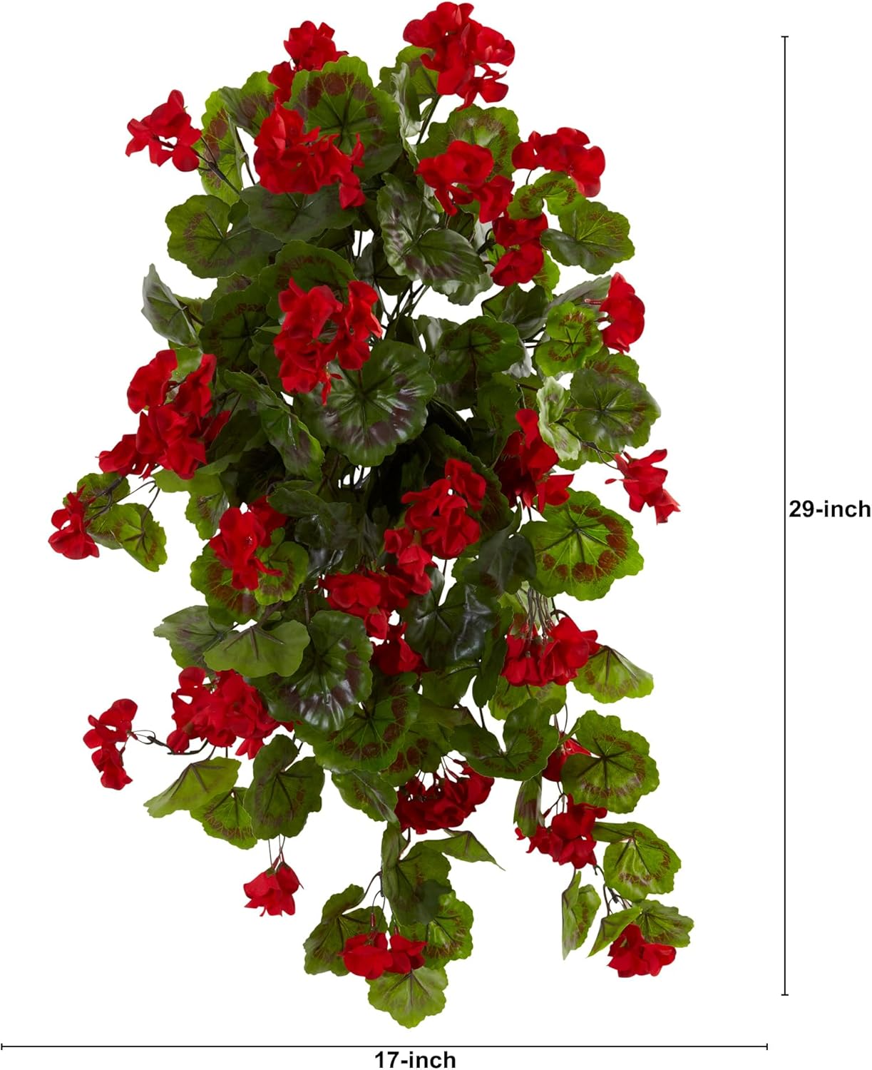 Nearly Natural 29in. UV Resistant Geranium Artificial Hanging Plant, Red Flowers with Green Foliage, Indoor/Outdoor Decor, Set of 2 - Lifelike Home and Garden Enhancement
