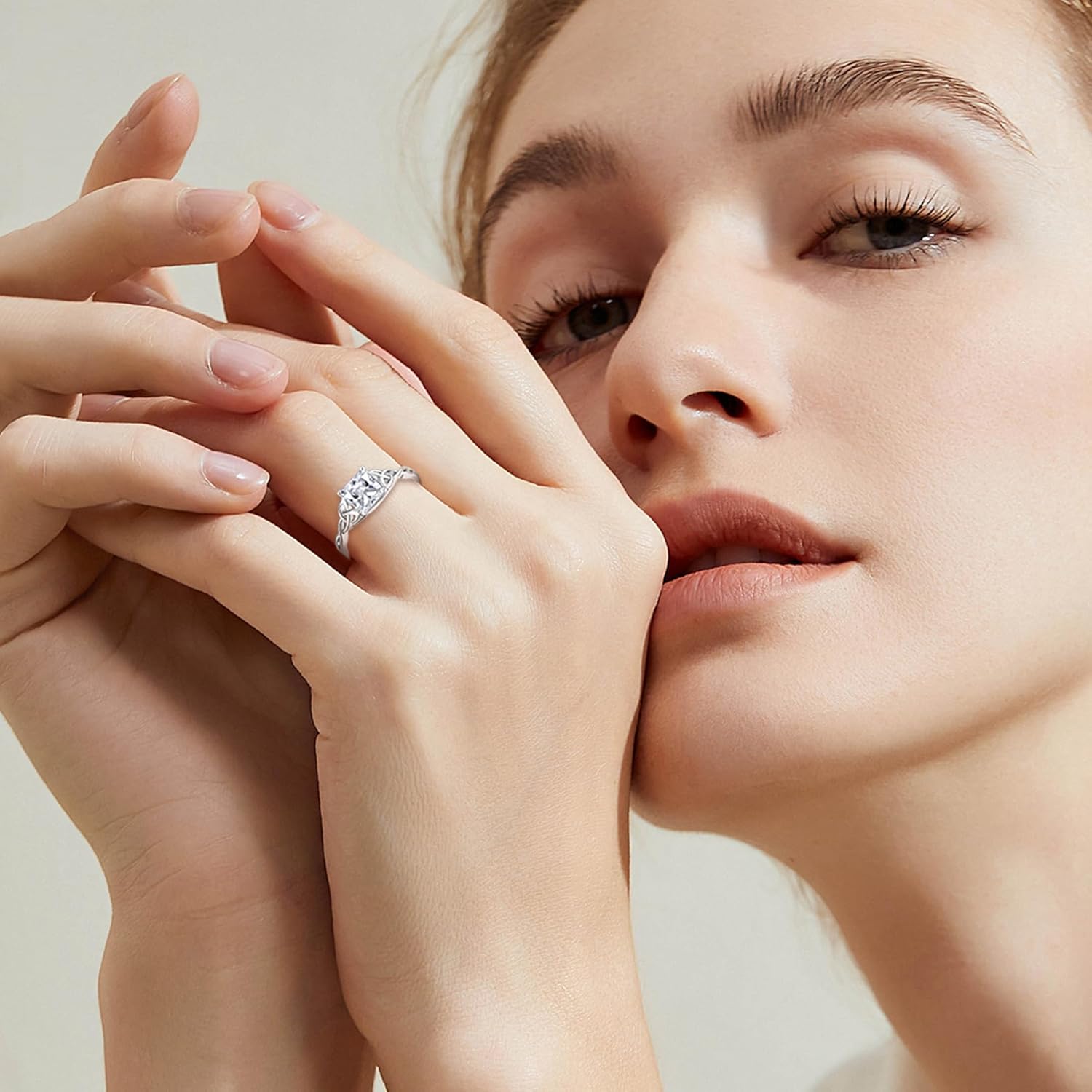 Celtic Knot Ring 925 Sterling Silver Princess Cut Promise Engagement Rings Trinity Irish Ring Birthstone Jewelry Gifts for Women - Image 3