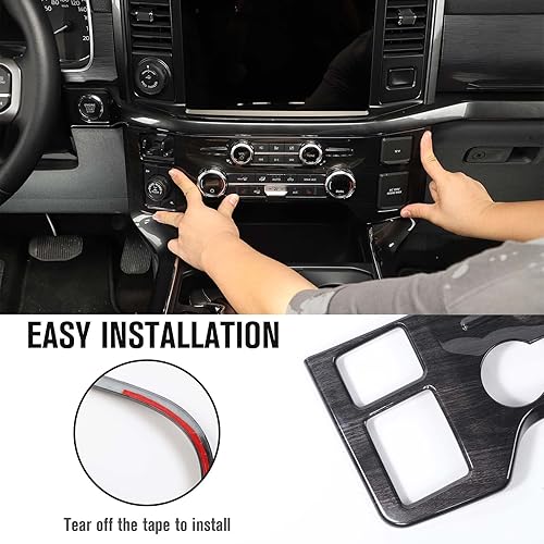 Miniatura 6 de Jimen Compatible con Ford F150 2021-2023, cubierta del panel de control de aire acondicionado de consola central (grano de madera negra)
