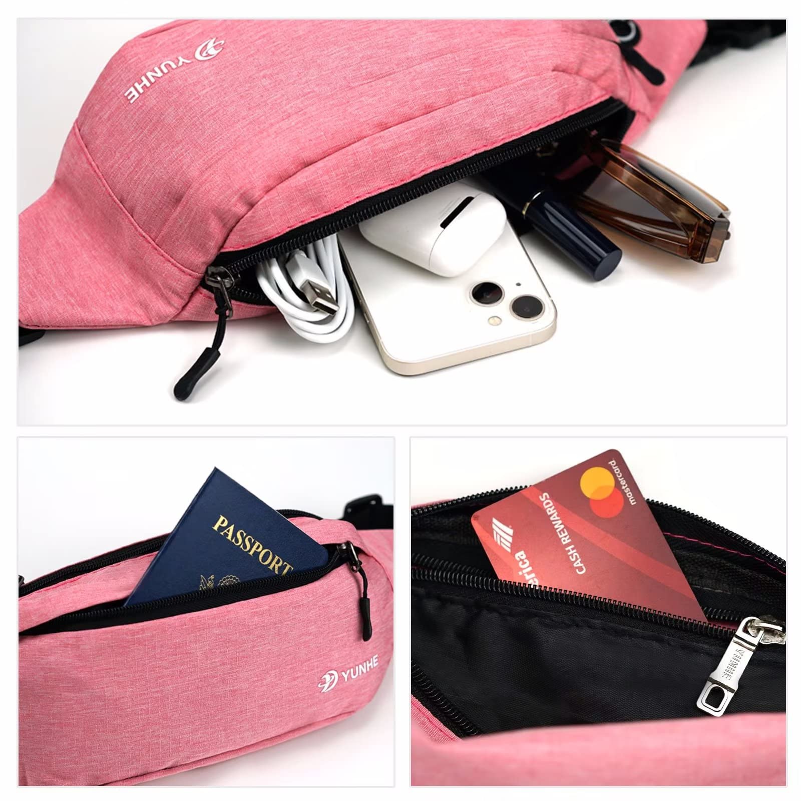 Fanny Packs for Women Men Lightweight Cross-body Shoulder Bags With 3 Zipper Pockets Waist Pack for Keeping Valuables Phone During Fitness Workout Travel Bum Bag Pink