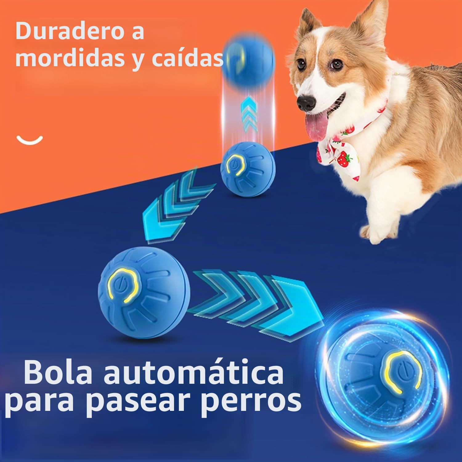Pelota Interactiva para Perros, Pelota Rodante Automática, Juguete Divertido y Recargable para Perros, Gatos y Gatitos — para Uso en Interiores y Exteriores