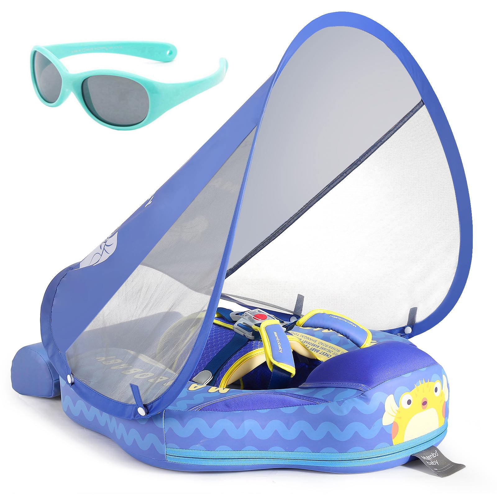 V ConveyMambobaby Float with Canopy and Tail New Upgraded Non-Inflatable Baby Pool Float Mambo Float Swim Trainer Solid Infant Swim Float Adjustable Pearl Foam Baby Swim Ring