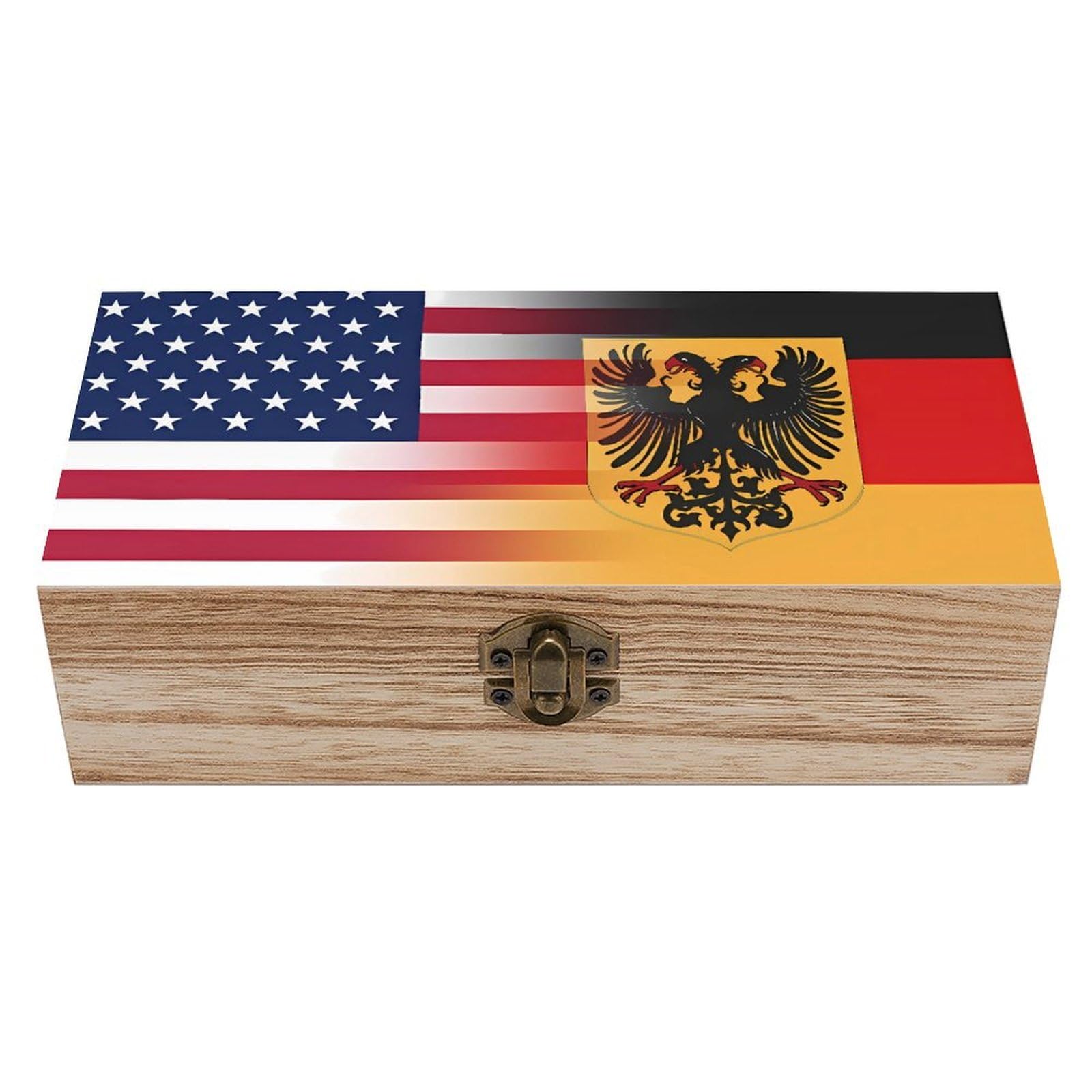 CGSBNGHA U.S. And German Flag Wooden Storage Boxes with Lid Memory Box Decorative Organiser for Office And Home