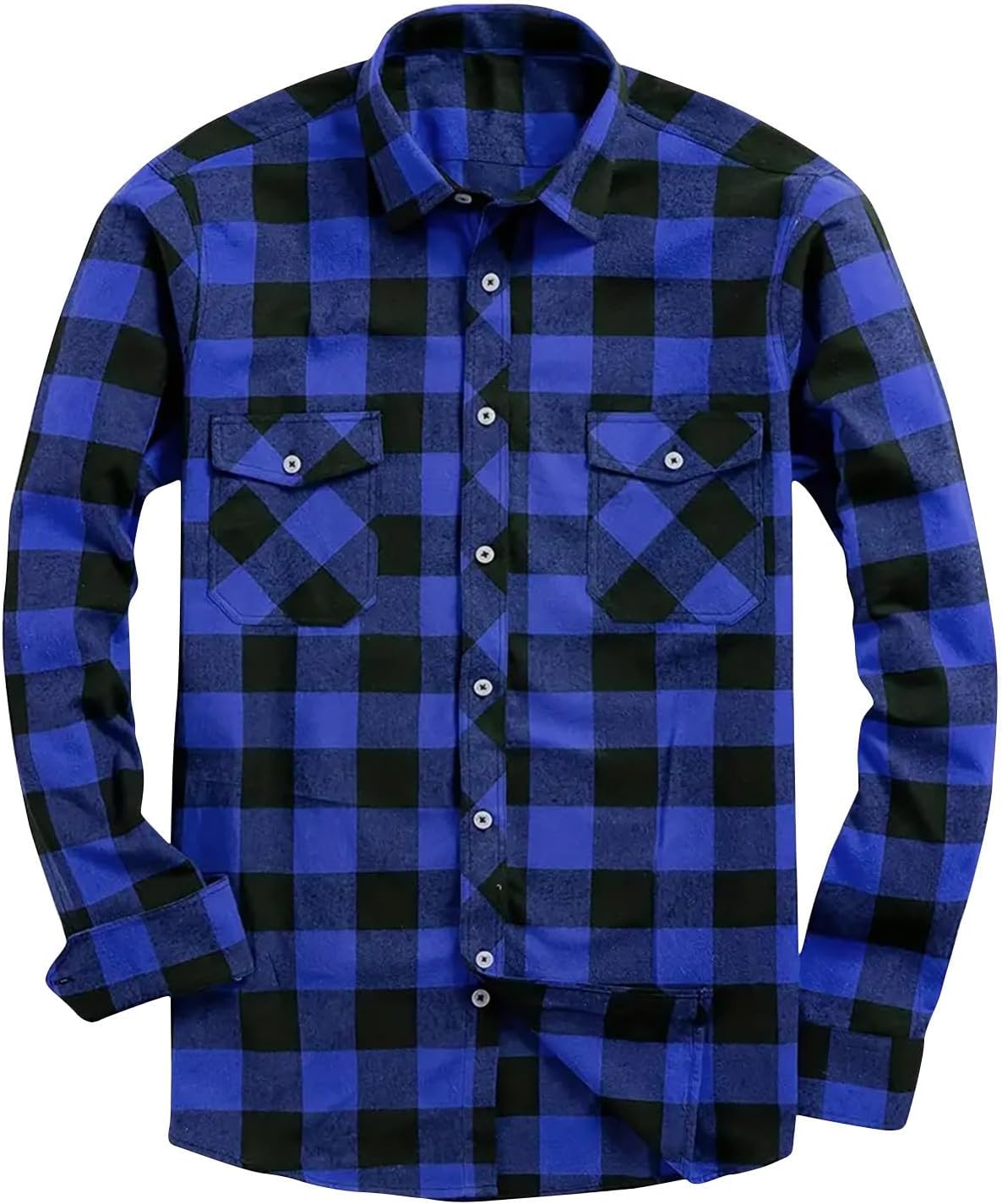 Mens Button Down Shirt Regular Fit Long Sleeve Flannel Plaid Shirts Casual Checkered Two Pocket Work Top Fall Clothes