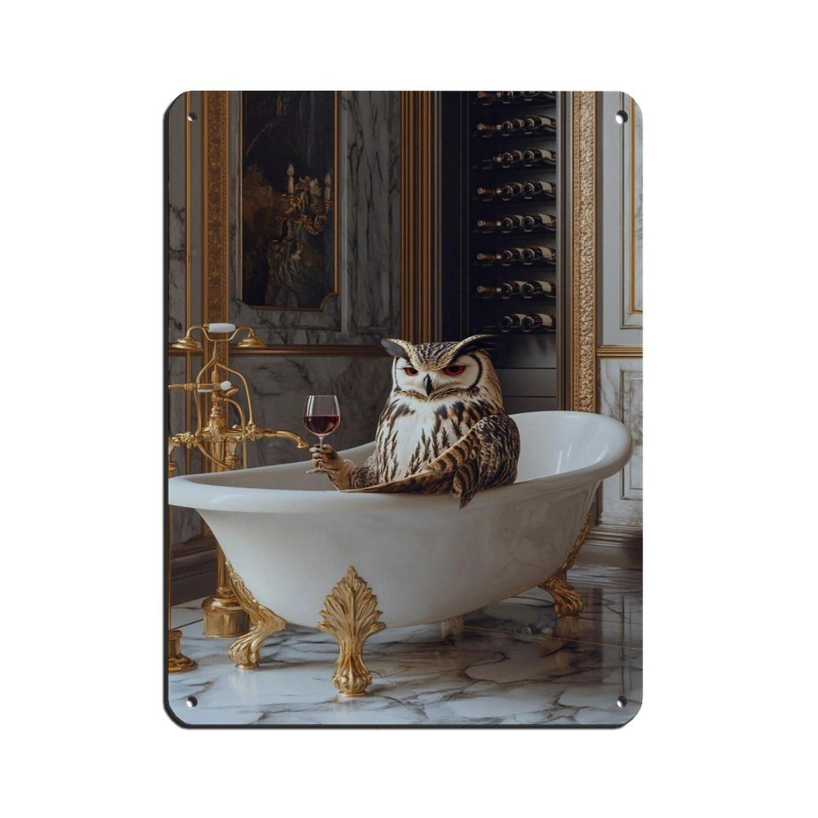 Sophisticated Owl in Vintage Bathtub Tin Sign Vintage Metal Pub Club Cafe Bar Home Wall Art Decoration Poster Retro 12x16inch(30x40cm)
