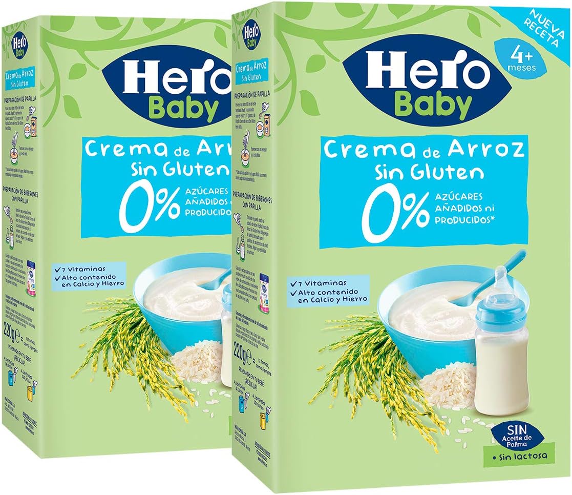 Hero Baby Papilla Crema De Arroz Sin Azucares Anadidos Ni Producidos Para Bebes A Partir 4 Meses Pack 3 X 220g Amazon Es Alimentacion Y Bebidas