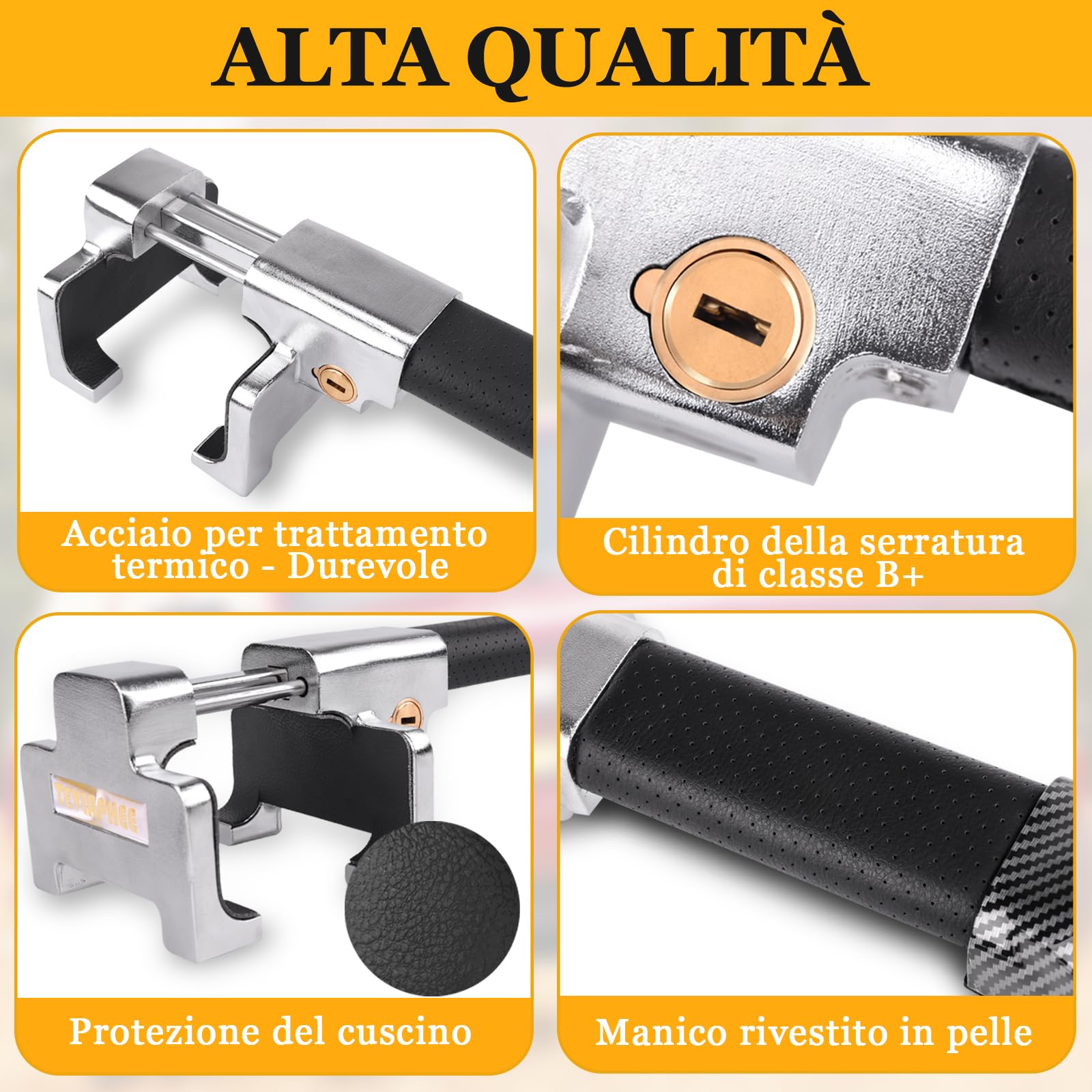 Tevlaphee Blocca Sterzo Automobile con Allarme, 120dB, Antifurto Auto, Meccanico, vestibilità Universale