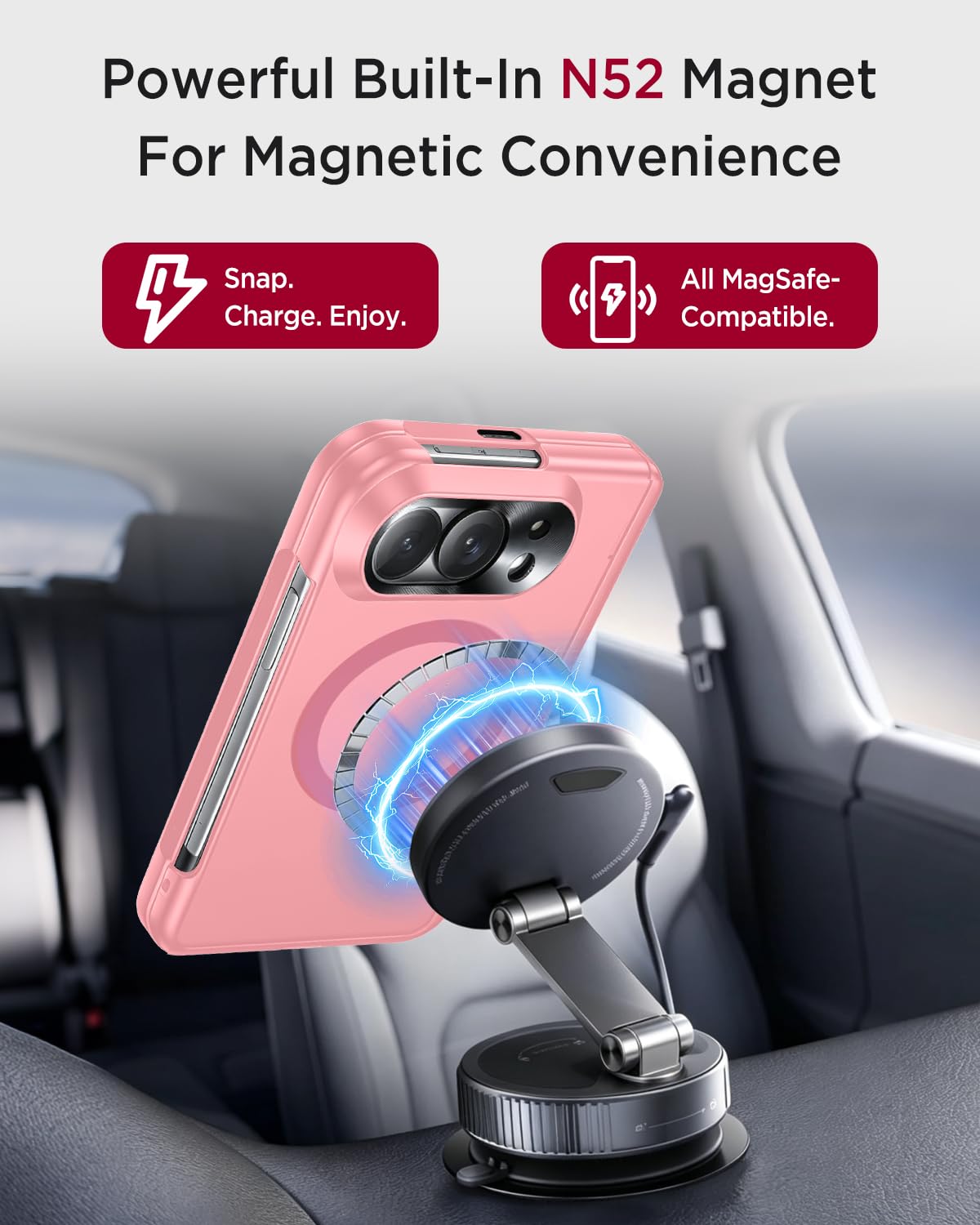 Miimall Etui na iPhone Duo z ochroną zawiasów, różowe