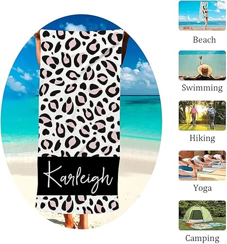 Miniatura 3 de Toallas de playa personalizadas para adultos con estampado de leopardo, personalizada con nombres, toalla de playa de leopardo, grande, para niños,