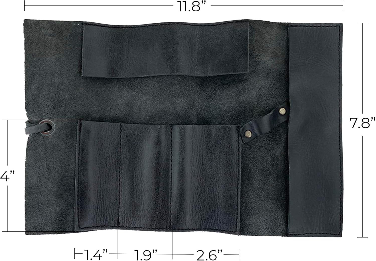 Hide & Drink, Rustic Pencil Roll Pouch, Multi-Purpose Storage Wrap for Scissors, Earphones, Organizer for Craft, Full Grain Leather, Handmade, Charcoal Black
